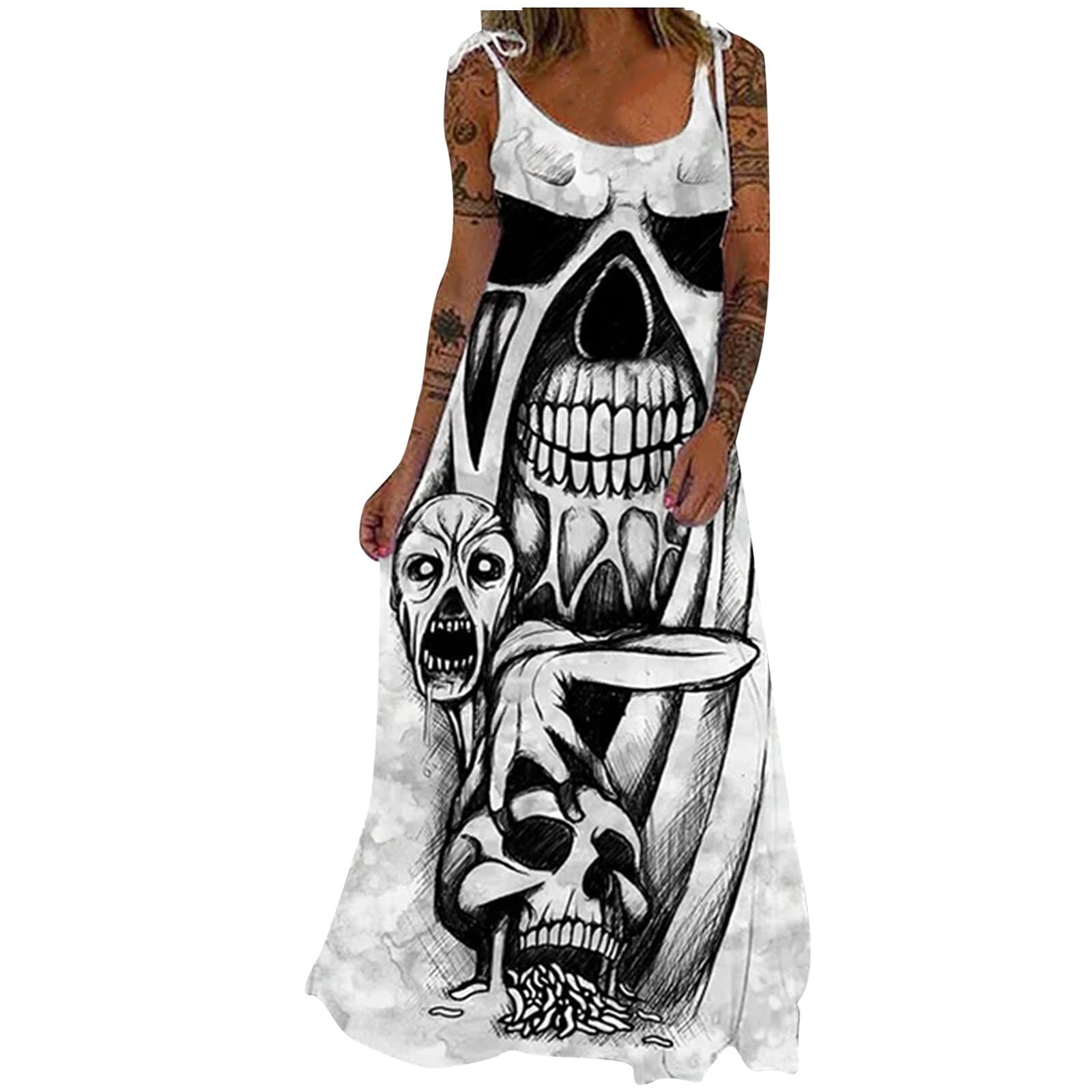 Women's Sleeveless Round Neck Flowy Maxi Dress with Strap - Floral Print Casual Summer Dress for Teachers, Beach Vacations & Outdoor Events