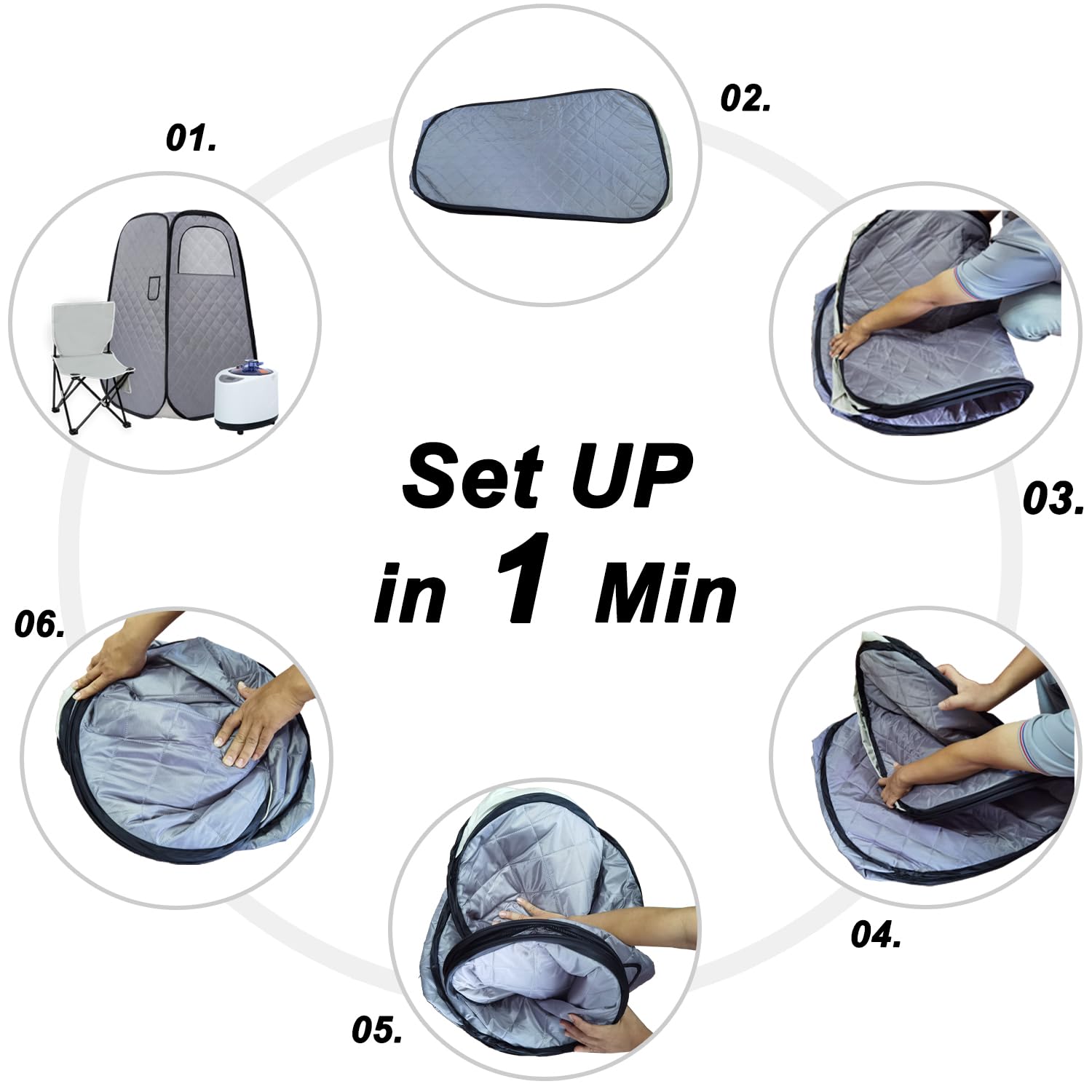 Foldable Portable Steam Sauna Tent for Home Spa - 1000W 2.2L Steamer with Remote Control, Includes Folding Chair (Gray) - Perfect for Relaxation, Detox & Weight Loss at Home