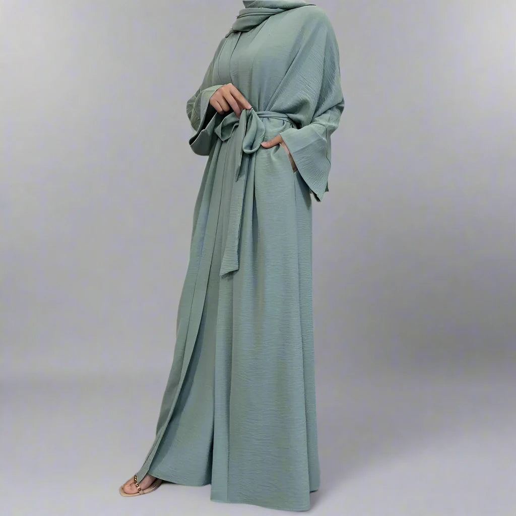 2-Piece Wrinkle-Free Abaya Dress Set - Open Abaya & Sleeveless Inner Dress for Muslim Women | Perfect for Prayer, Eid, and Special Occasions