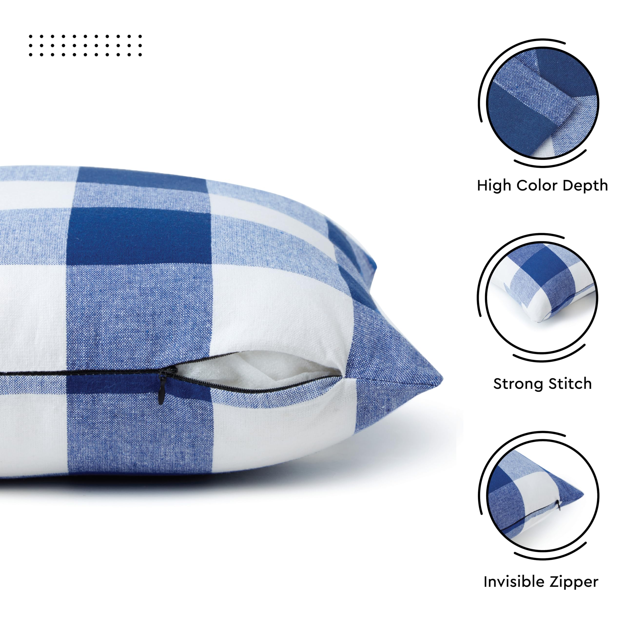 Encasa XO Farmhouse Throw Pillow Covers Set of 2 - 18x18 Inch Buffalo Blue Checkered & Striped Decorative Cushion Covers (No Inserts) for Living Room, Sofa, Couch, Bedroom - Cozy Home Decor Accent