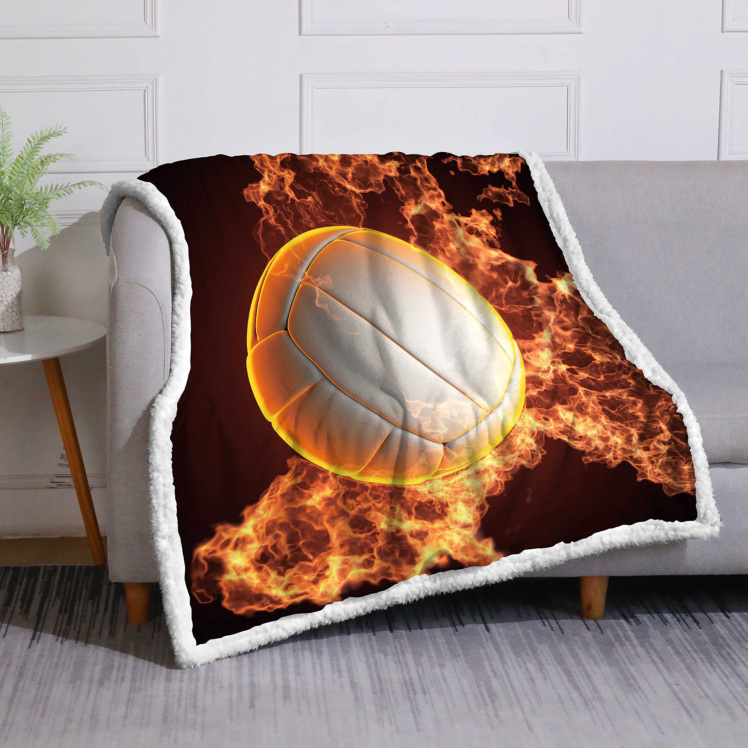 DUISE Soccer Print Sherpa Fleece Throw Blanket 50x60 Inches - Soft Warm Football Design Blanket for Bed, Sofa & Couch | Perfect for Cozy Nights, Game Day Decor & Fireplace Lounging