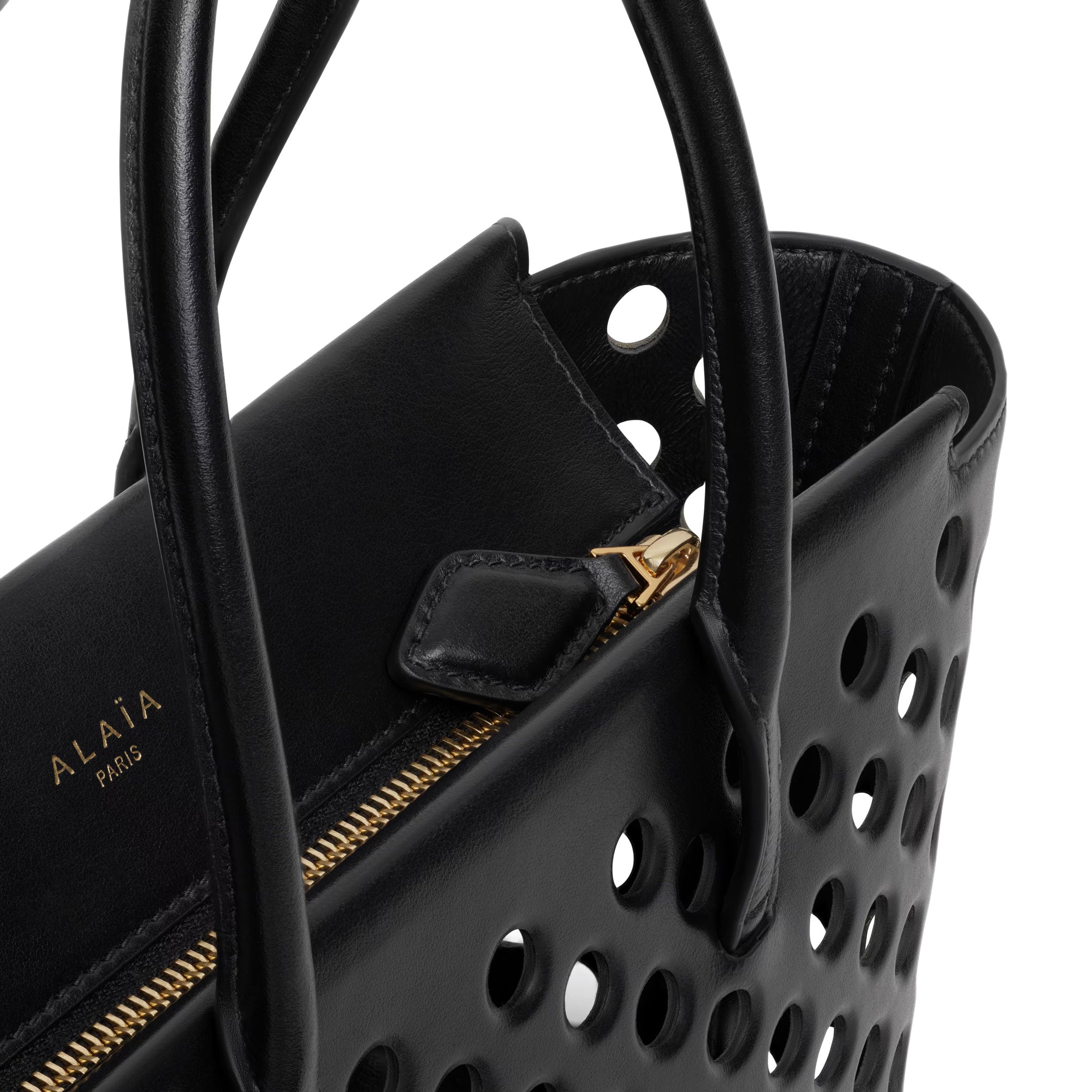 Neo Mina 20-Inch Perforated Calfskin Leather Handbag in Noir Black - Perfect for Work, Travel & Everyday Use