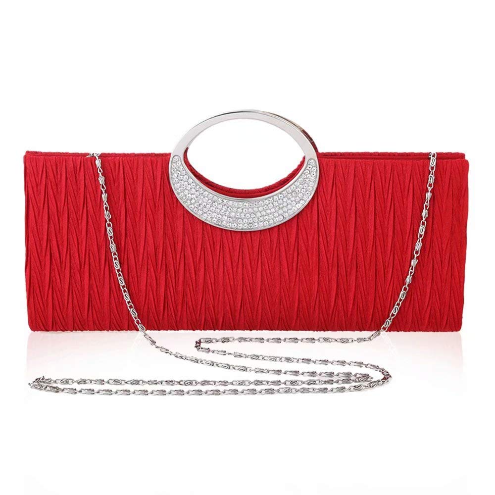 Elegant Rhinestone Satin Pleated Evening Bag & Clutch for Women - Perfect for Weddings, Parties & Special Occasions