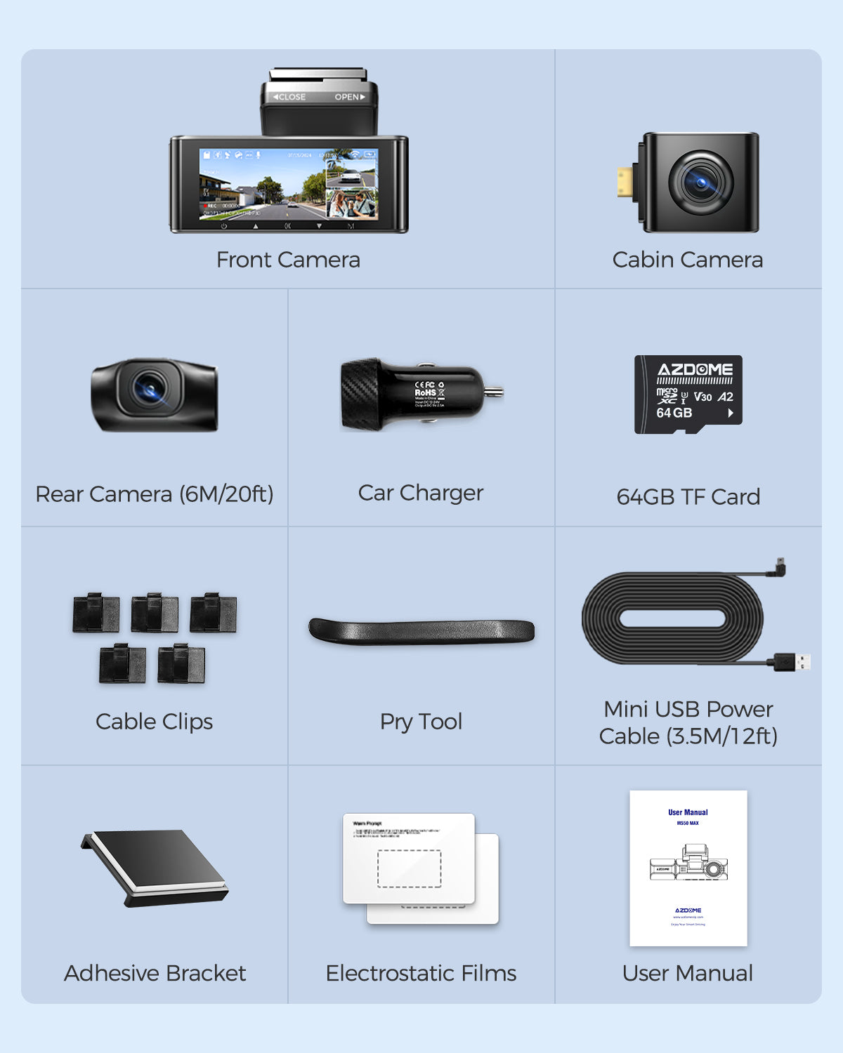 AZDOME M550 Max 3 Channel Dash Cam 4K WiFi with GPS - 4K+1080P+2.5K Resolution, 24H Parking Mode, IR Night Vision, WDR, 3.19