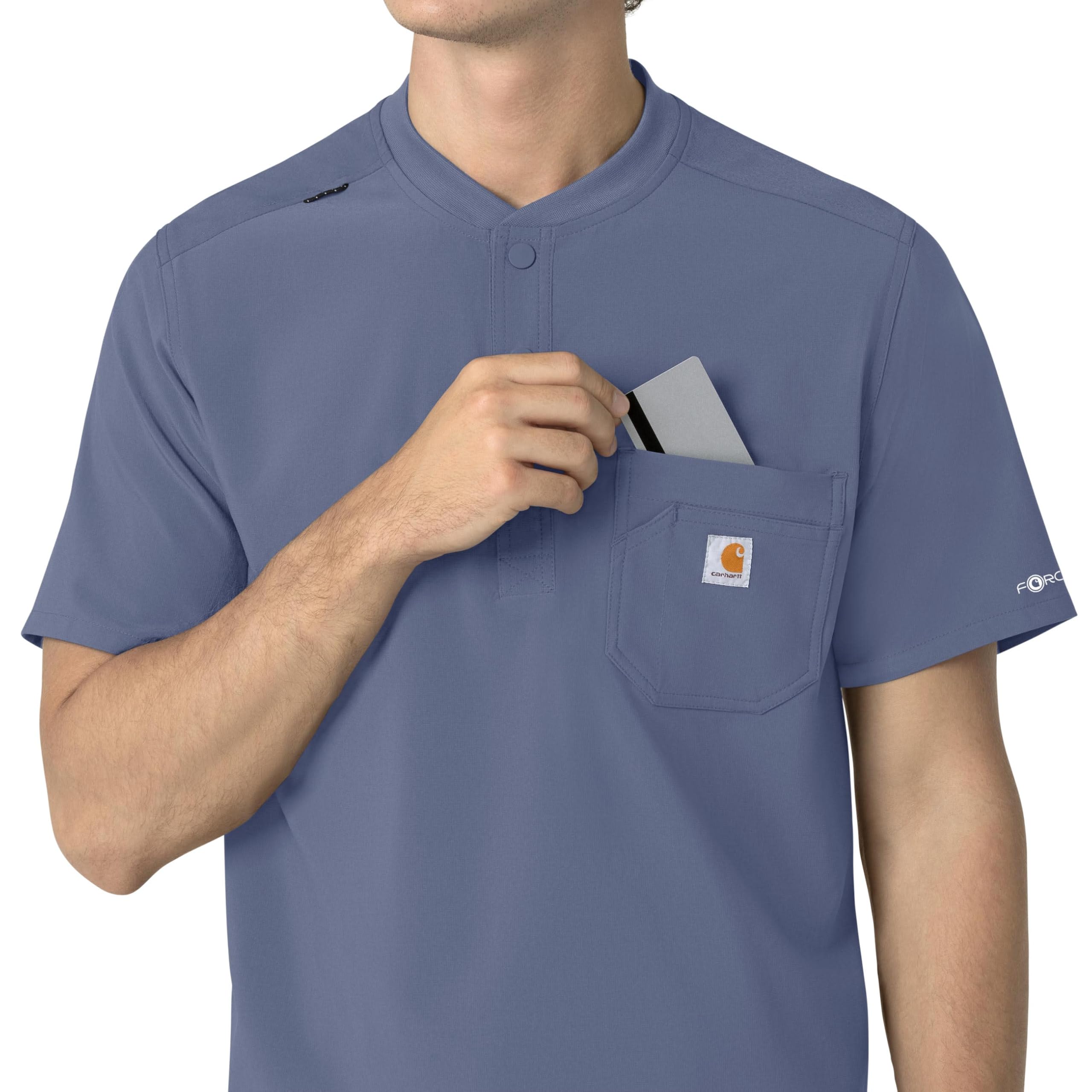 Carhartt Force Cross-Flex Men's Henley Scrub Top - Breathable Workwear for Medical Professionals - Navy Blue Scrubs for Doctors, Nurses & Healthcare Workers