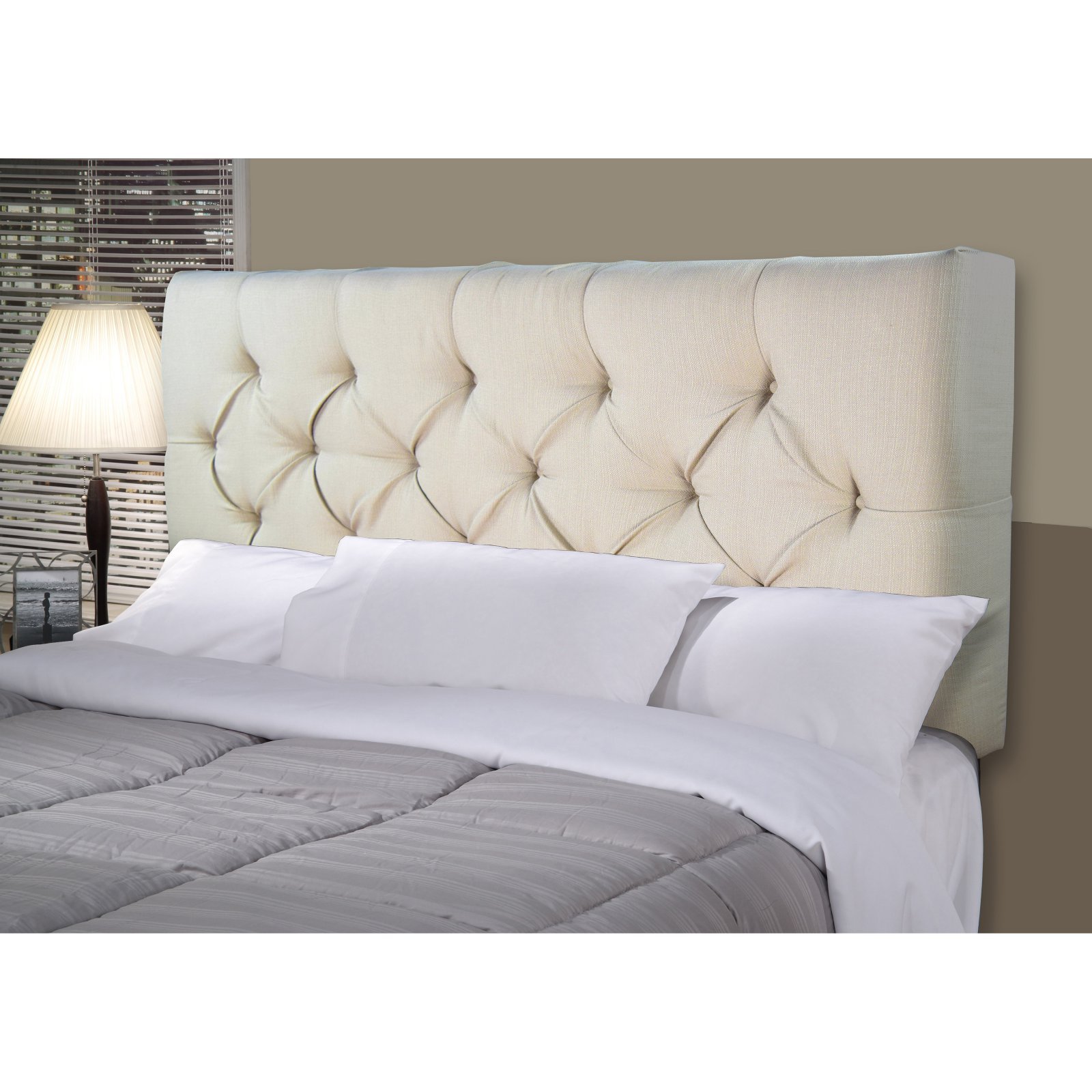 MJL Furniture Designs Jackie Collection Twin Size Headboard - Solid Wood, Padded & Diamond Tufted Upholstery, Khaki (Sachi Series) | Perfect for Bedroom Decor, Guest Rooms & Dorm Furniture