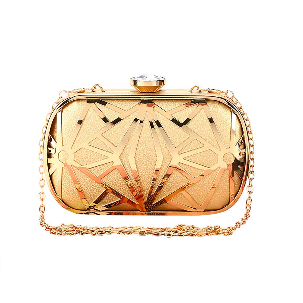 Elegant Rhinestone Evening Clutch Bag for Women - Hollow Design with Metal Shoulder Strap - Perfect for Parties, Weddings & Formal Events