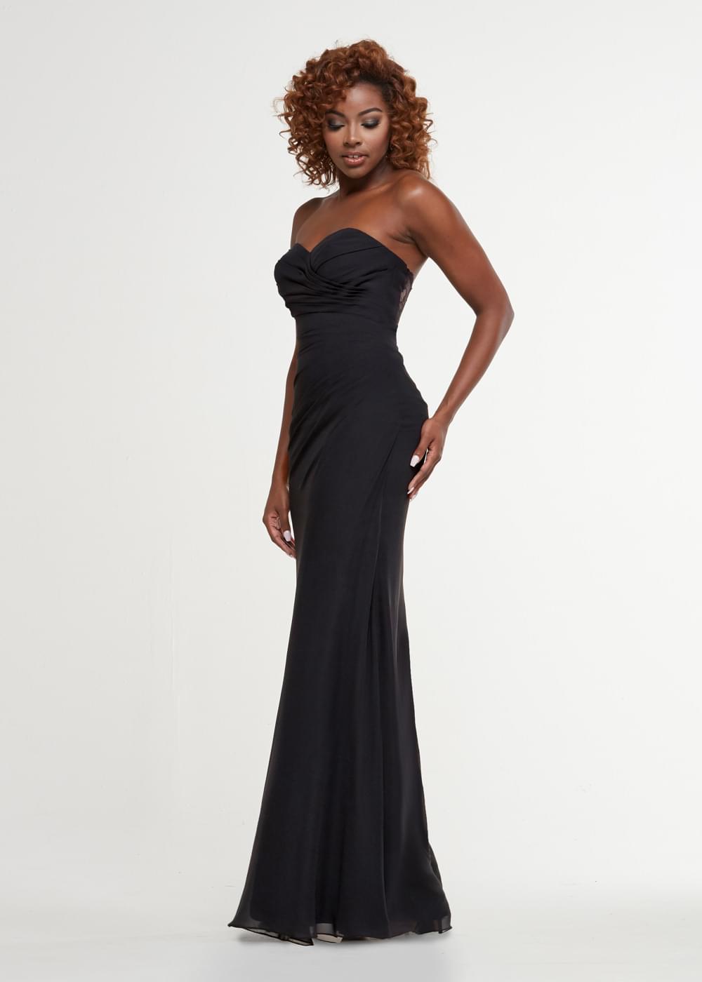 Elegant Strapless Ruched Bodice Lace Back Sheath Chiffon Bridesmaid Dress - Perfect for Weddings, Formal Events & Special Occasions
