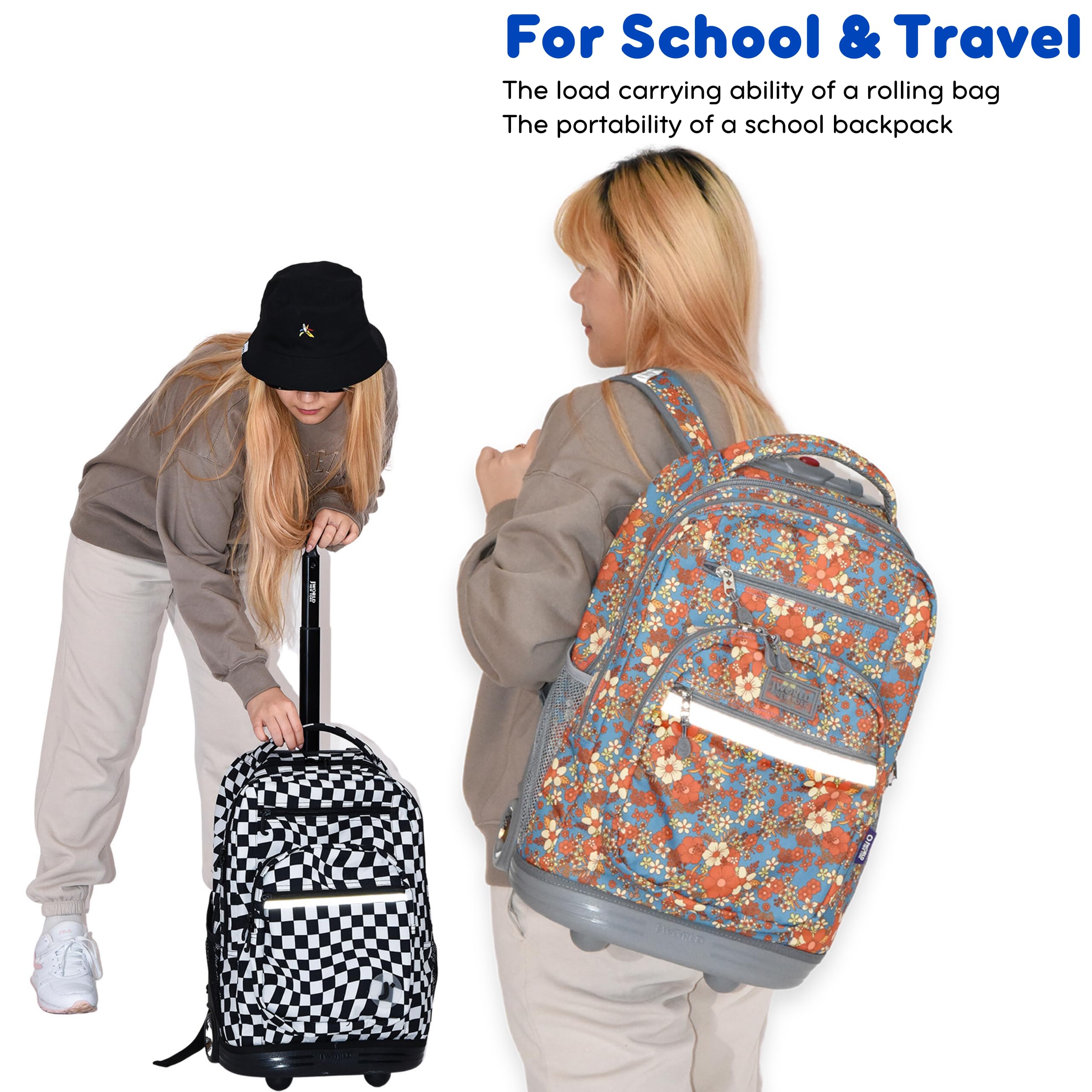 J World New York Sundance Rolling Backpack for Kids - 20 Inch Wheeled School Bookbag with Durable Wheels & Adjustable Handle - Perfect for School, Travel & Daily Use (Camo Design)