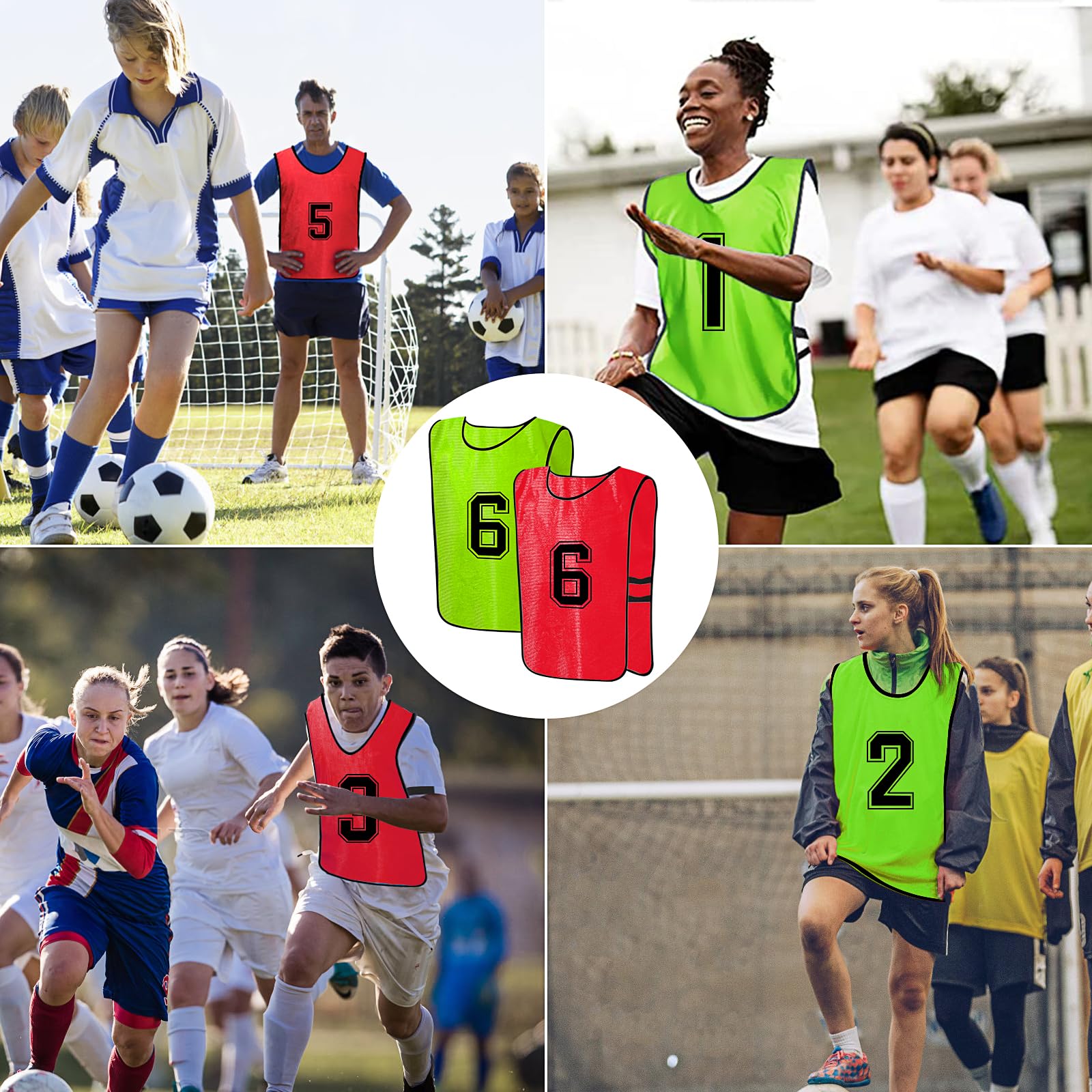 24-Pack Reversible Scrimmage Vests for Soccer, Basketball & Football - Numbered Training Bibs/Pinnies for Team Sports Practice and Gym Class