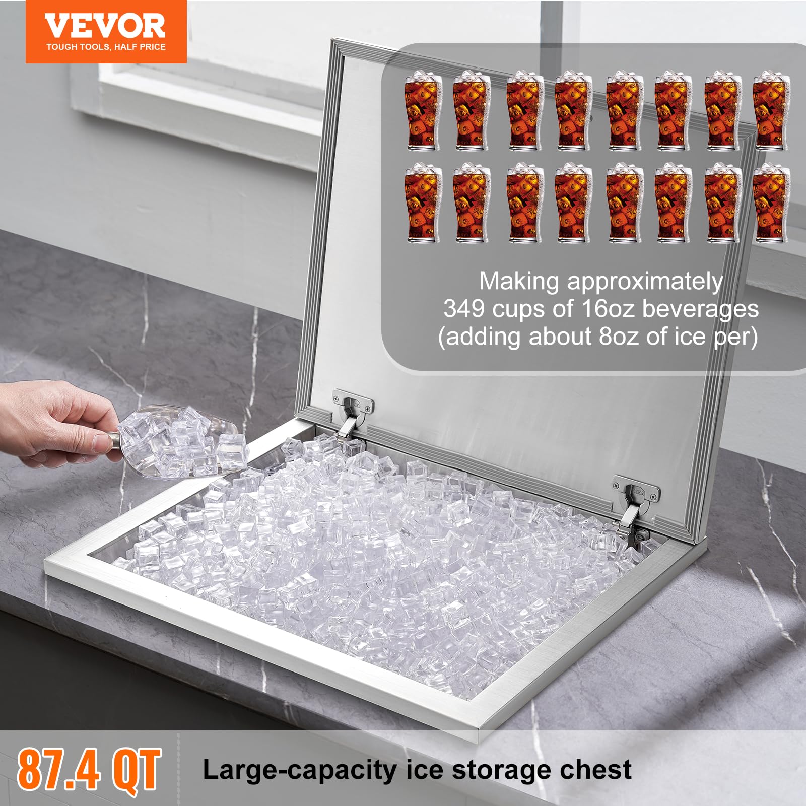 VEVOR 40 qt Stainless Steel Drop-In Ice Chest Cooler - 28