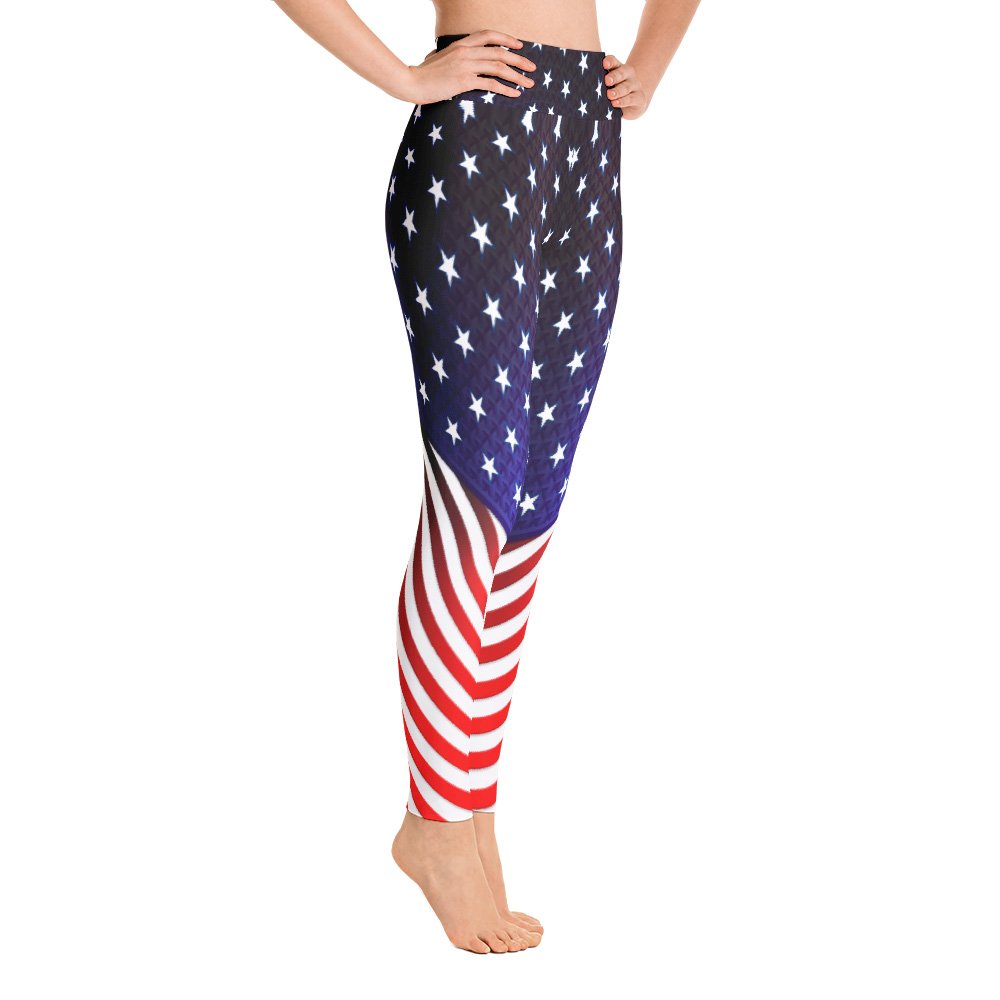 High Waist Yoga Leggings for Women - Patriotic 4th of July USA Flag Print - Made in USA - Perfect for Yoga, Workouts & Independence Day Celebrations