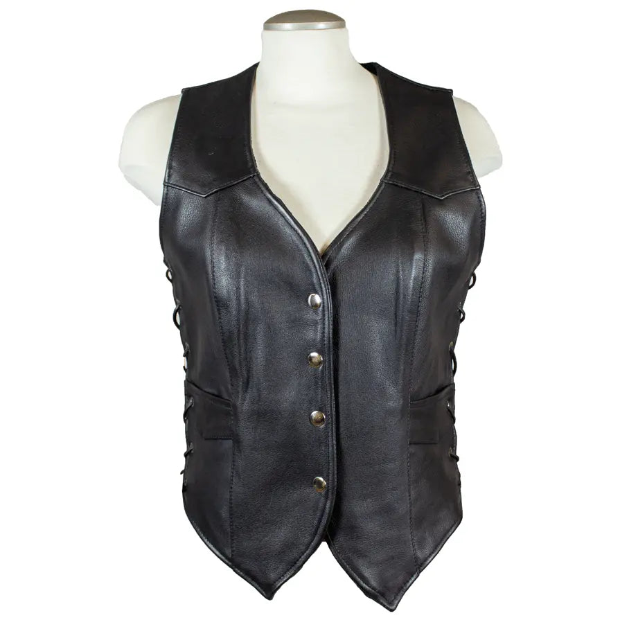 Open Road Women's Western Style Leather Vest - Cowhide Biker Jacket for Casual Wear & Outdoor Adventures | Perfect for Rodeo, Motorcycle Riding & Country Fashion