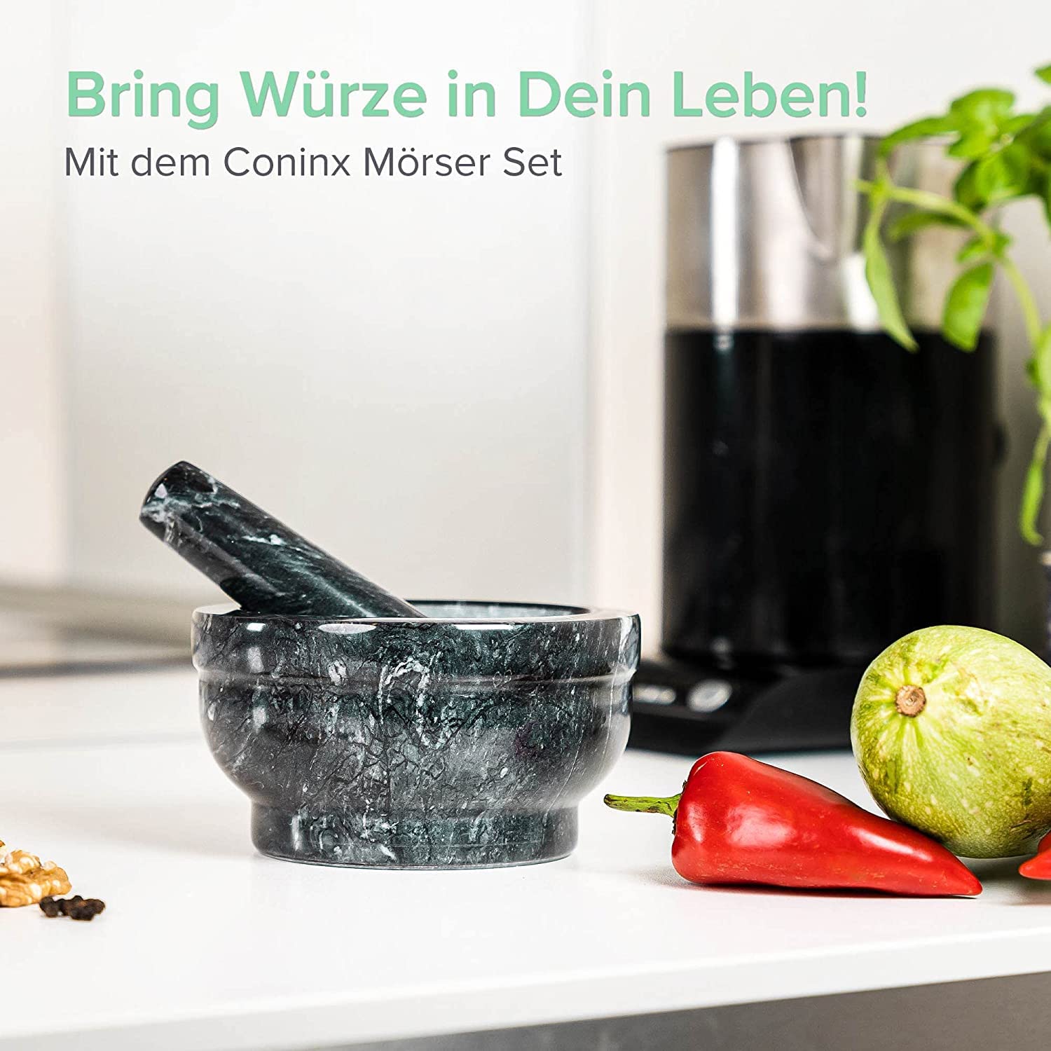 Premium 15CM Black Marble Mortar and Pestle Set - Solid Natural Stone Spice & Herb Grinder for Cooking - Smooth Polished Surface for Comfortable Grip - Perfect for Crushing Spices, Herbs, Garlic & Making Guacamole, Pesto & Cocktail Muddling
