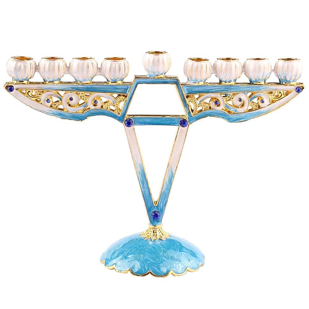 Hand-Painted Mini Hanukkah Menorah Candle Holder - Elegant Candelabra for Home Decor, Party & Festival Use - ZZTT Decorative Candlestick Holder for Tabletop, Wedding, Christmas & Jewish Celebrations