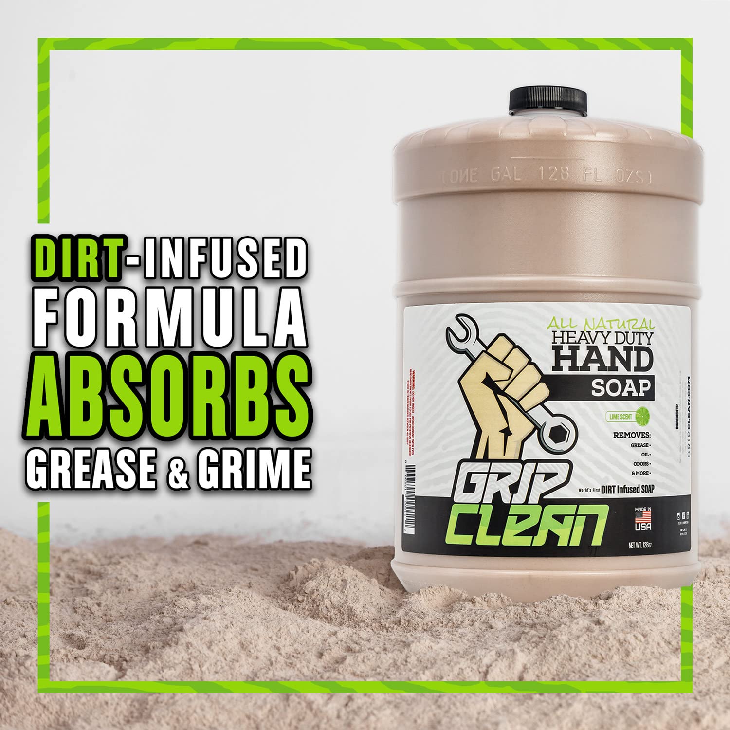 Grip Clean Heavy-Duty Hand Cleaner for Mechanics - Natural Pumice & Clay Soap for Grease & Dirt - Coconut Oil Moisturizing Formula - Flat Top Gallon Jug Refill (2-Pack) - Ideal for Auto Shops, Construction & Industrial Work