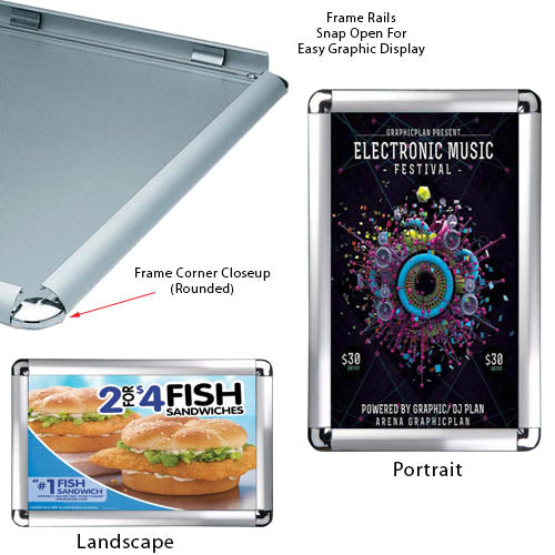 20x30 Wall Snap Frame Poster Sign Holder with 1 Rounded Corner - Silver Aluminum Frame for Retail, Restaurants & Offices - Quick Shipping & Easy Installation