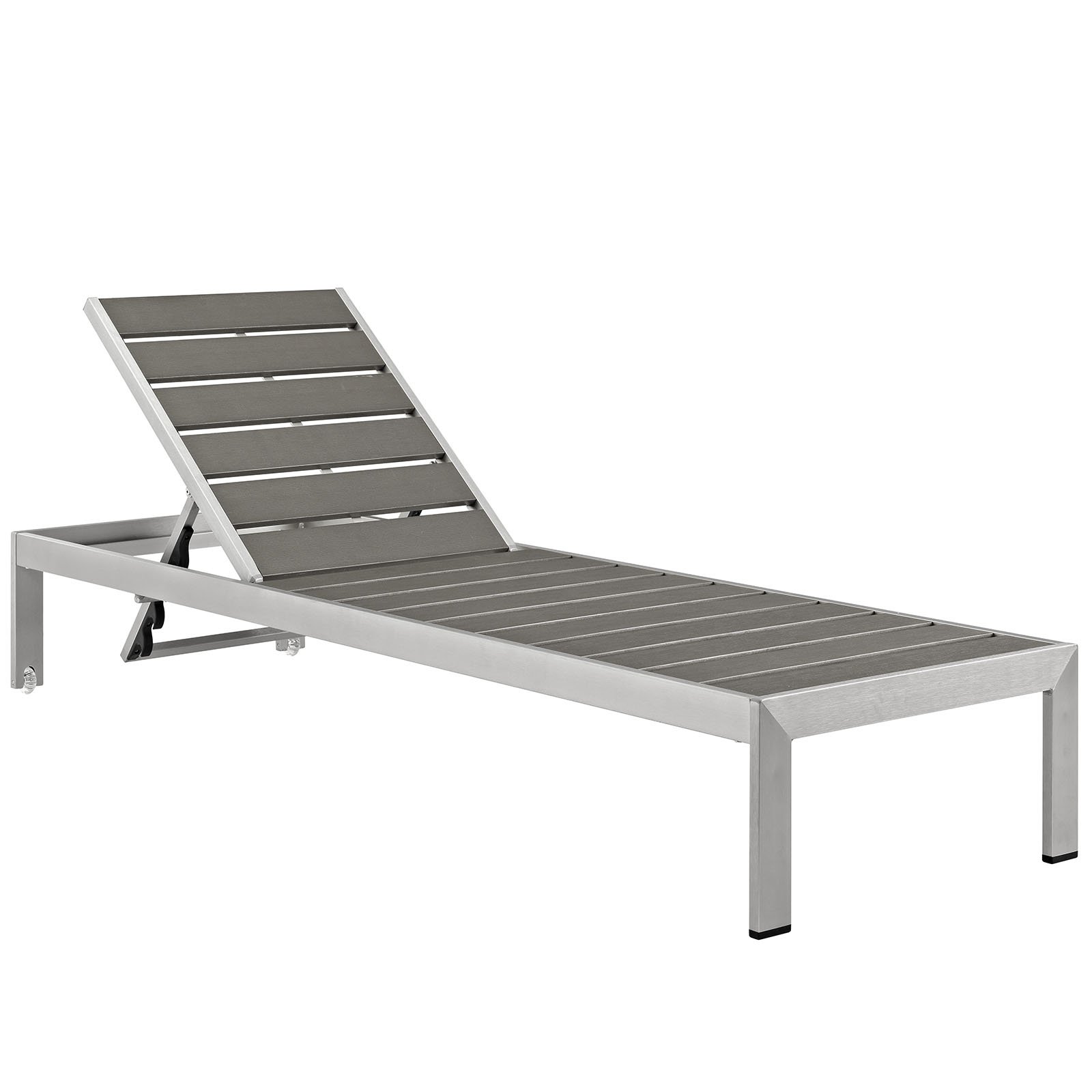 Modway Shore Aluminum Outdoor Patio Chaise Lounge Chair - Silver Gray - Weather-Resistant Poolside & Beach Relaxation Lounge Chair for Backyard, Garden, or Deck
