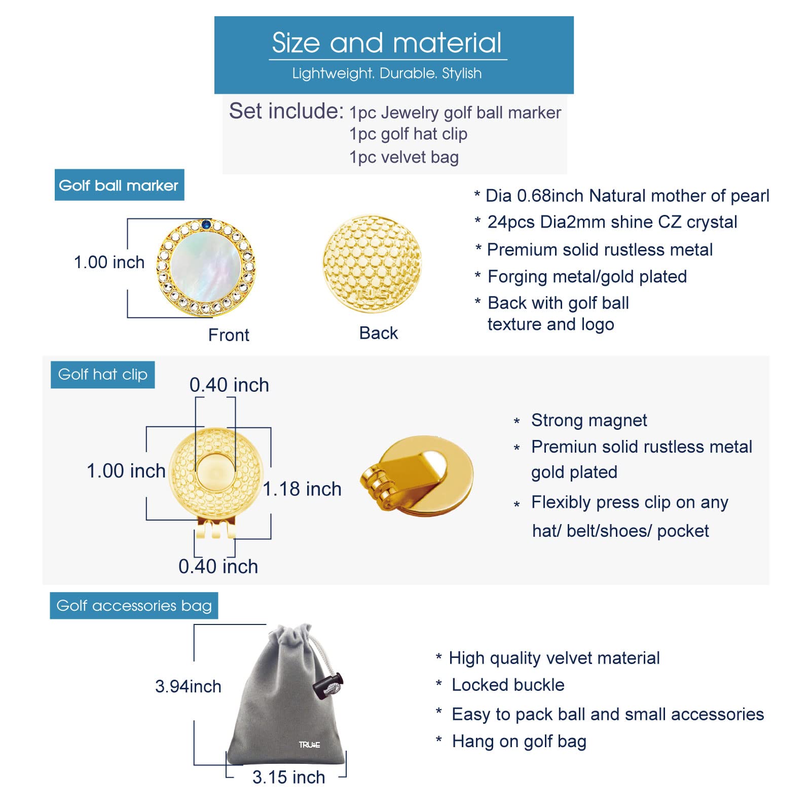 Pearl Crystal Golf Ball Marker Hat Clip - Stylish Golf Accessories & Perfect Golf Gifts for Women - Ideal for Golf Courses, Driving Ranges & Outdoor Sports