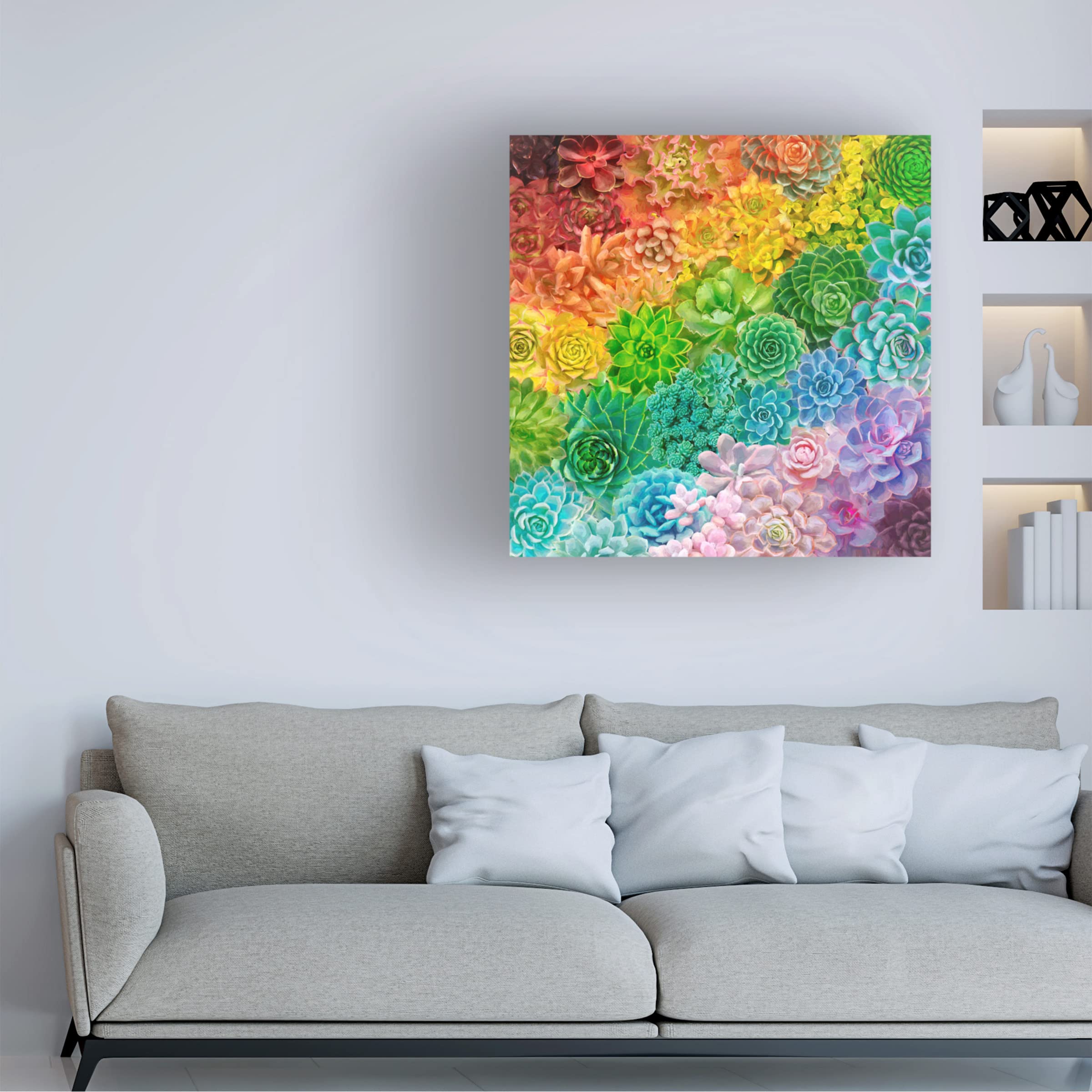 Trademark Fine Art 'Rainbow Succulents' Canvas Wall Art by Cora Niele - Vibrant Botanical Painting for Living Room, Bedroom & Office Decor