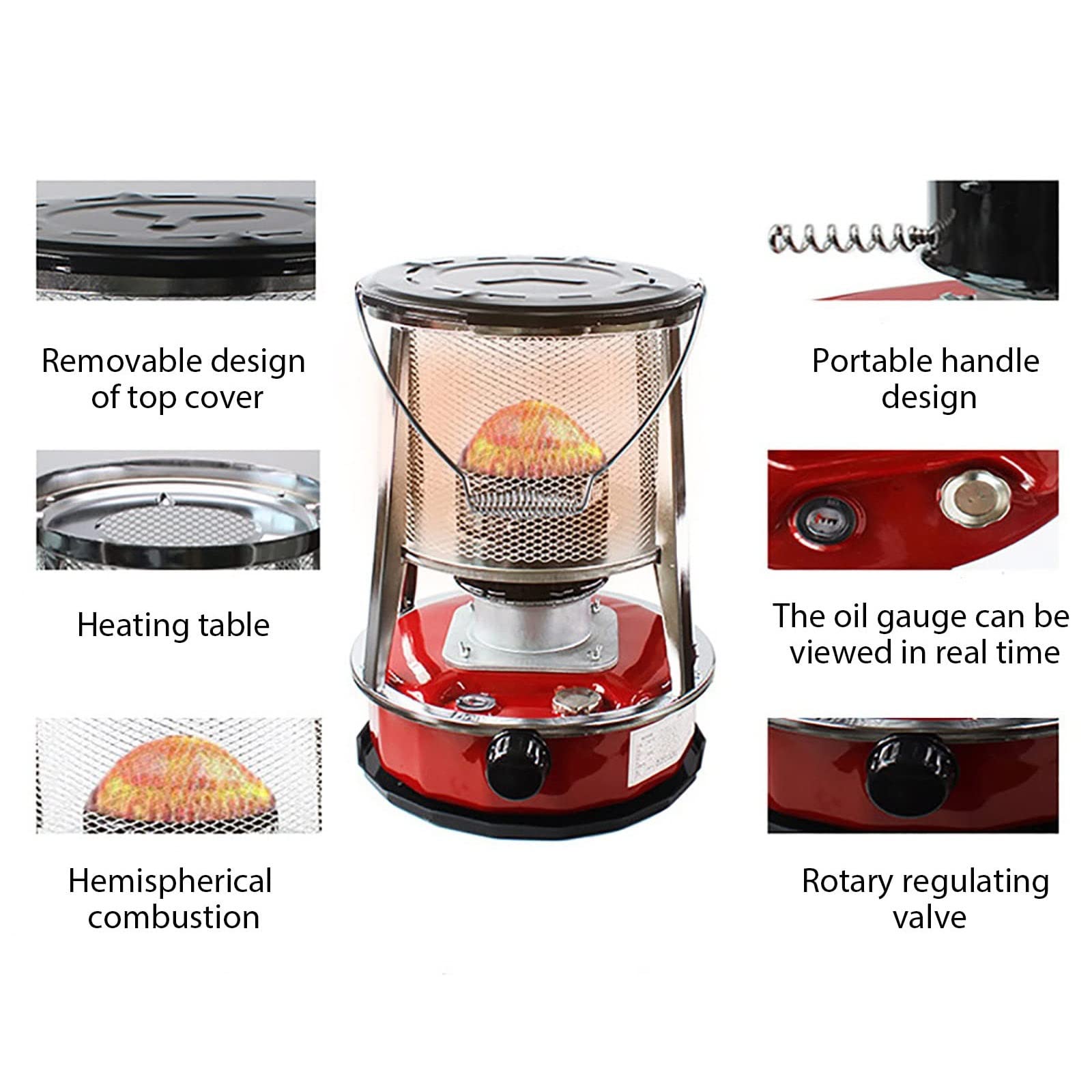 XXLL Red Kerosene Heater for Indoor Use - Non-Electric Portable Stainless Steel Oil Heater with Glass Burner & Stove Bag - 4.6L Capacity - Perfect for Home, Garage, Camping & Emergency Heating