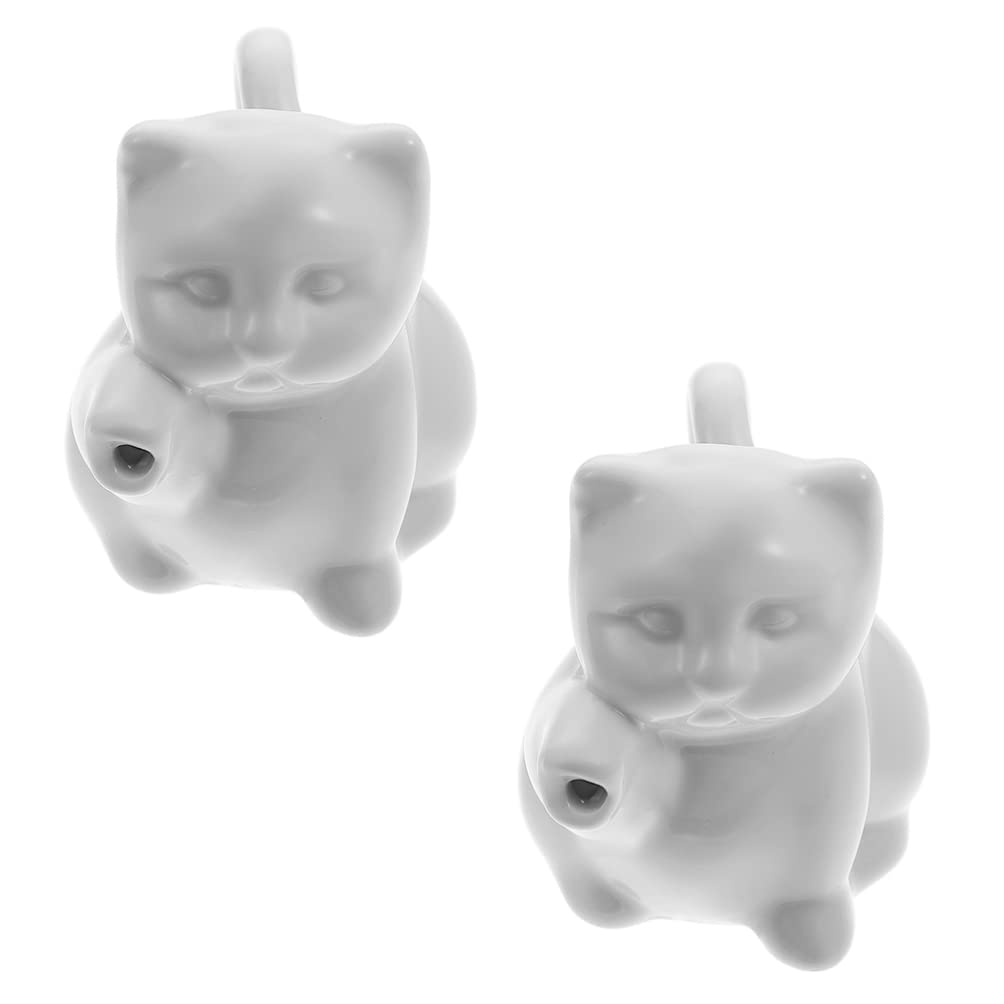 Cute Cat-Shaped Ceramic Creamer Pitcher Set - 2Pcs 50ml Milk Jug & Oil Vinegar Dispenser for Coffee, Tea, Soy Sauce - Perfect for Home, Cafe, and Kitchen Decor