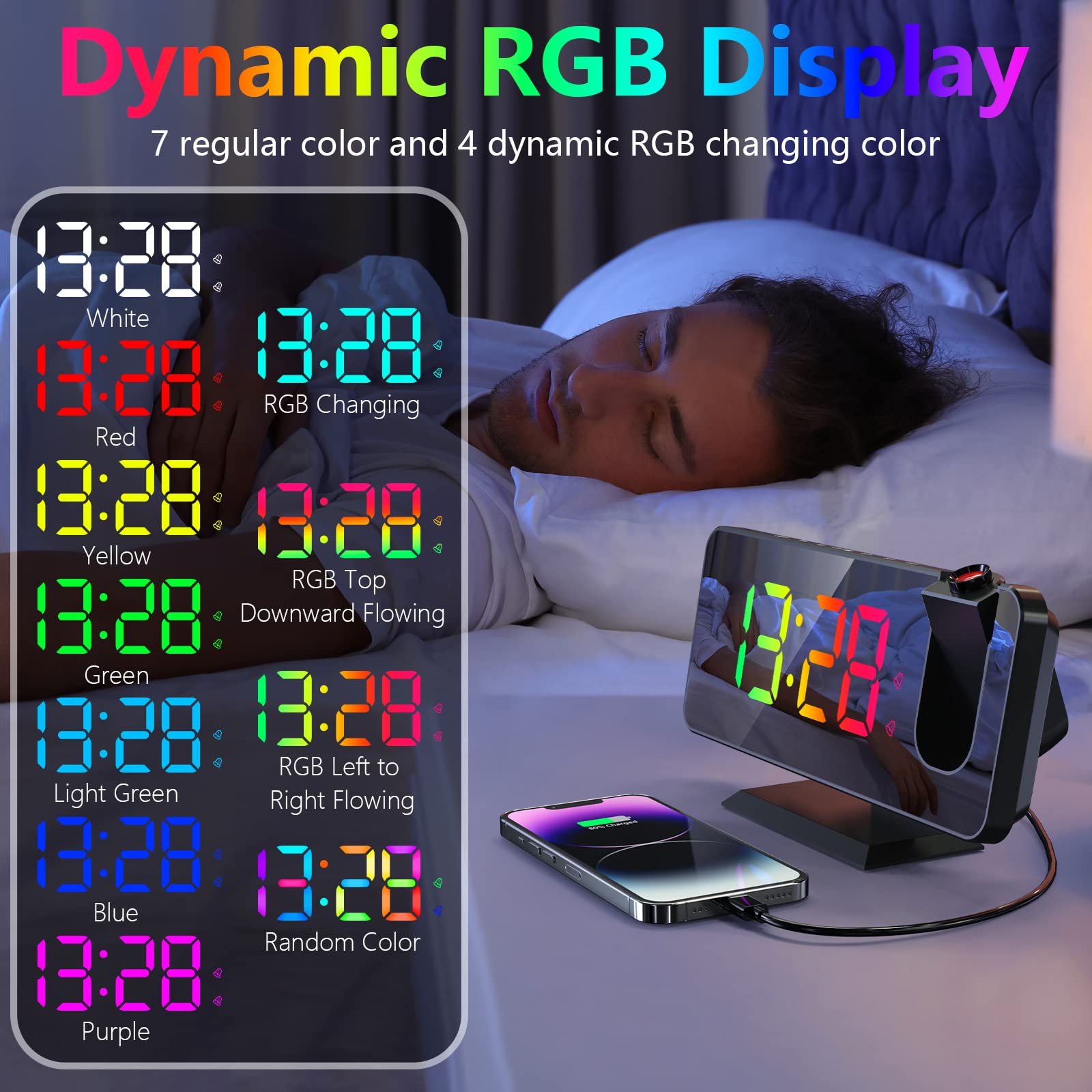 180° Rotatable Projection Alarm Clock with 7.4