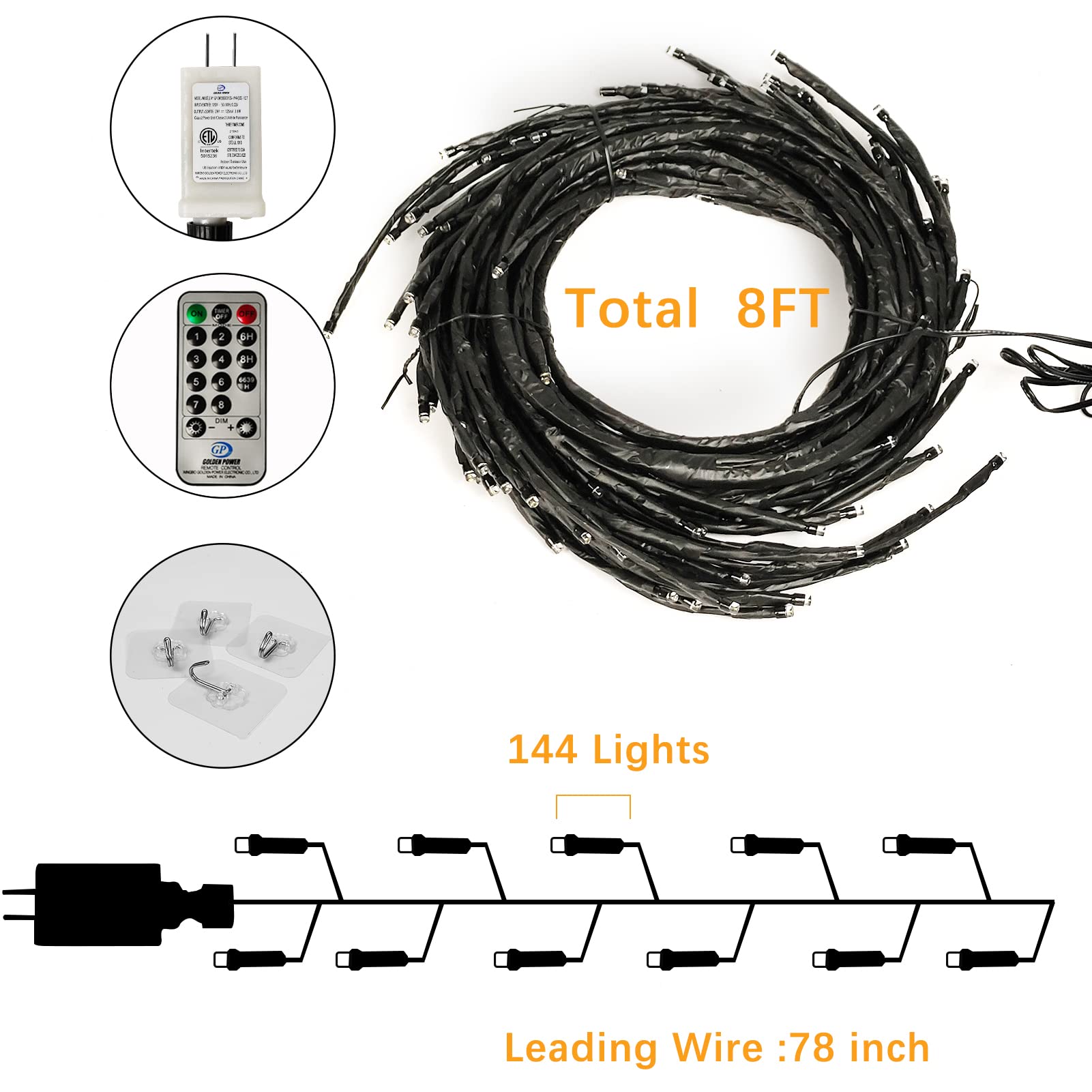 8FT Willow Vine Lights with Remote - 144 LED Fairy Lights for Indoor Wall Decor, Christmas Tree Branches, Enchanted Garden & Bedroom Lighting (1PCS) - Perfect for Home, Party & Wedding Decorations