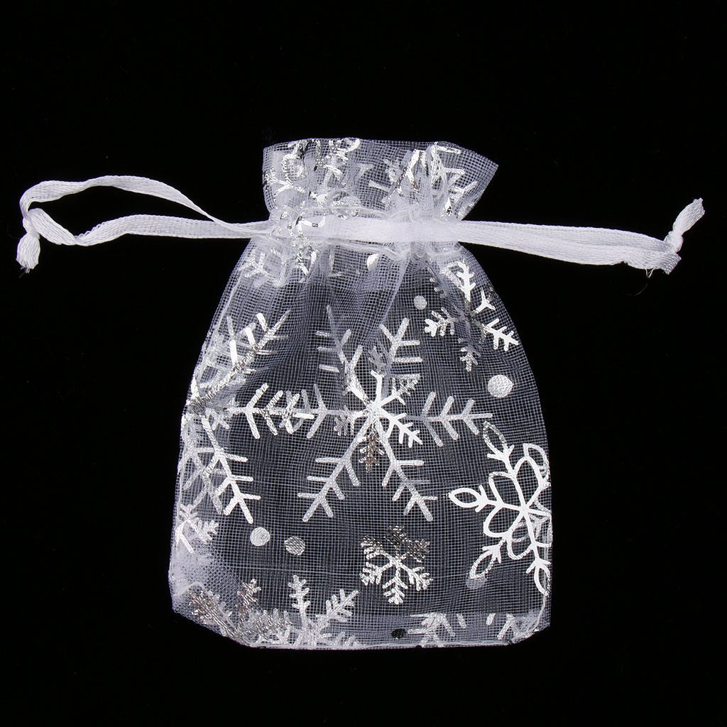 100pcs White Snowflake Organza Drawstring Gift Bags - 13x18cm Jewelry Pouches for Christmas, Wedding Favors & Party Decorations - Perfect for Holiday Gifting, Bridal Shower Favors and Small Item Storage