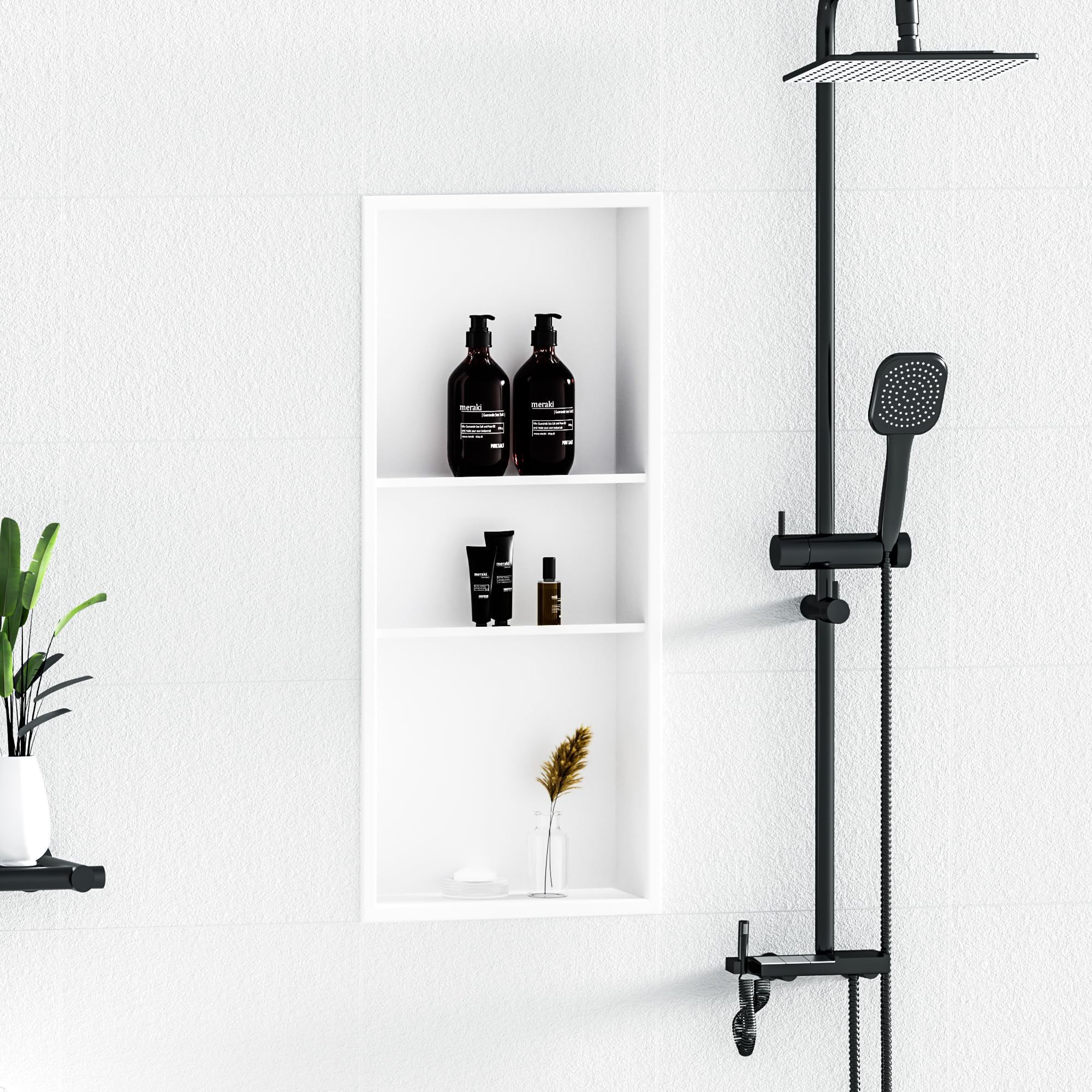 Neodrain 12X30 White Shower Niche - Stainless Steel Recessed Bathroom Storage Shelf - No Tile Needed - Perfect for Shampoo, Soap & Bath Essentials Organization