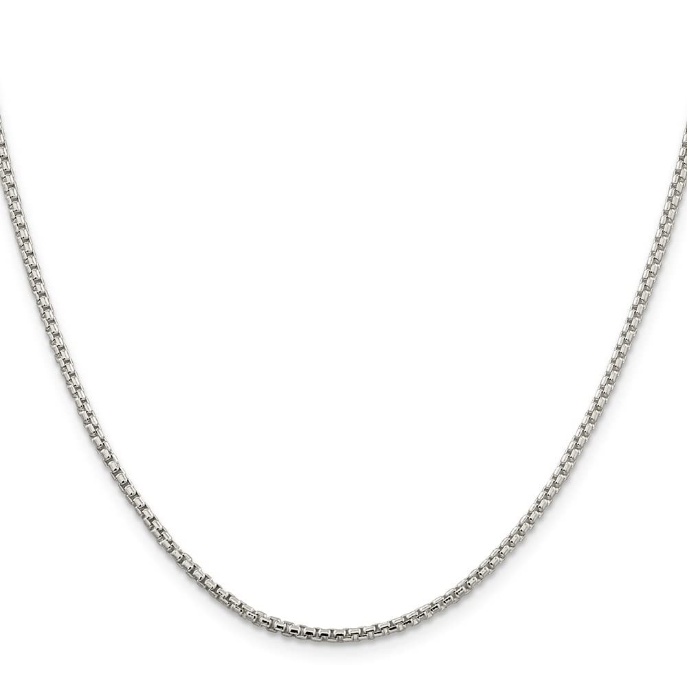 Diamond2Deal 2mm Sterling Silver Round Box Chain Necklace for Women & Men - Perfect for Everyday Wear, Layering & Gifts