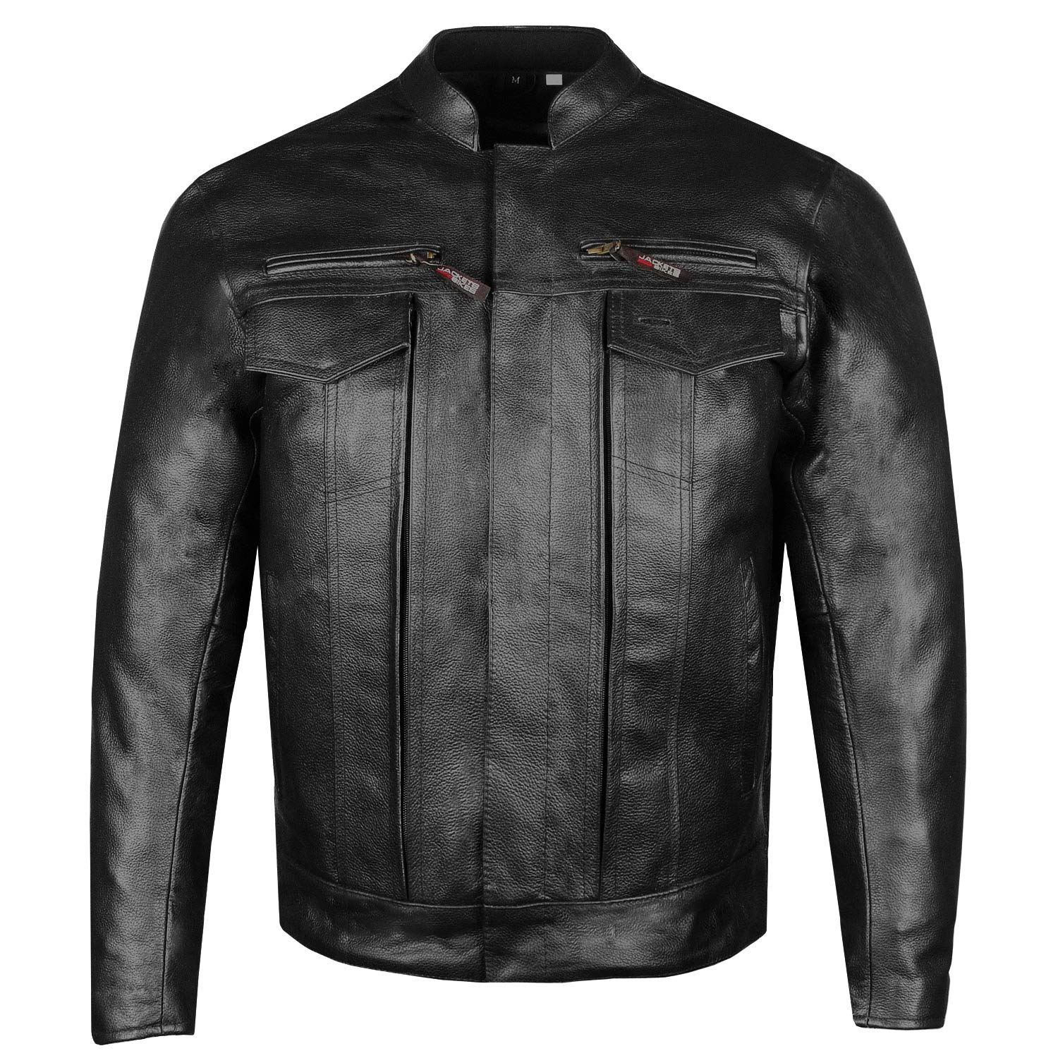 Premium Men's Buffalo Leather Motorcycle Jacket with CE Armor - Concealed Carry Gun Pockets - Black Cruiser Biker Jacket for Commuting & Road Trips