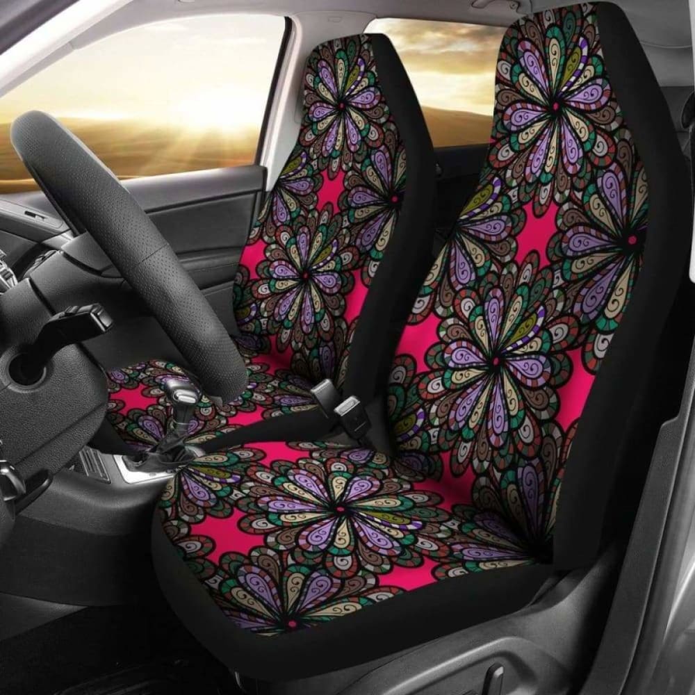 Abstract Mandala Flowers Car Seat Covers - Universal Fit for Cars, Trucks & SUVs - Boho Chic Interior Decor - Perfect for Road Trips, Daily Commute & Gift Giving