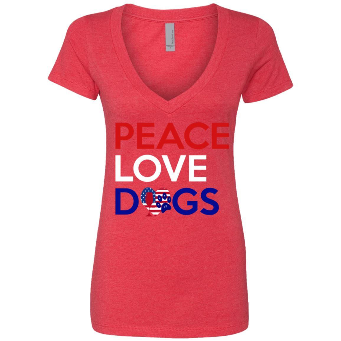 Peace Love Dogs Women's Deep V Neck T-Shirt | Trendy Casual Tee for Dog Lovers | Perfect for Outings, Gifts & Everyday Wear