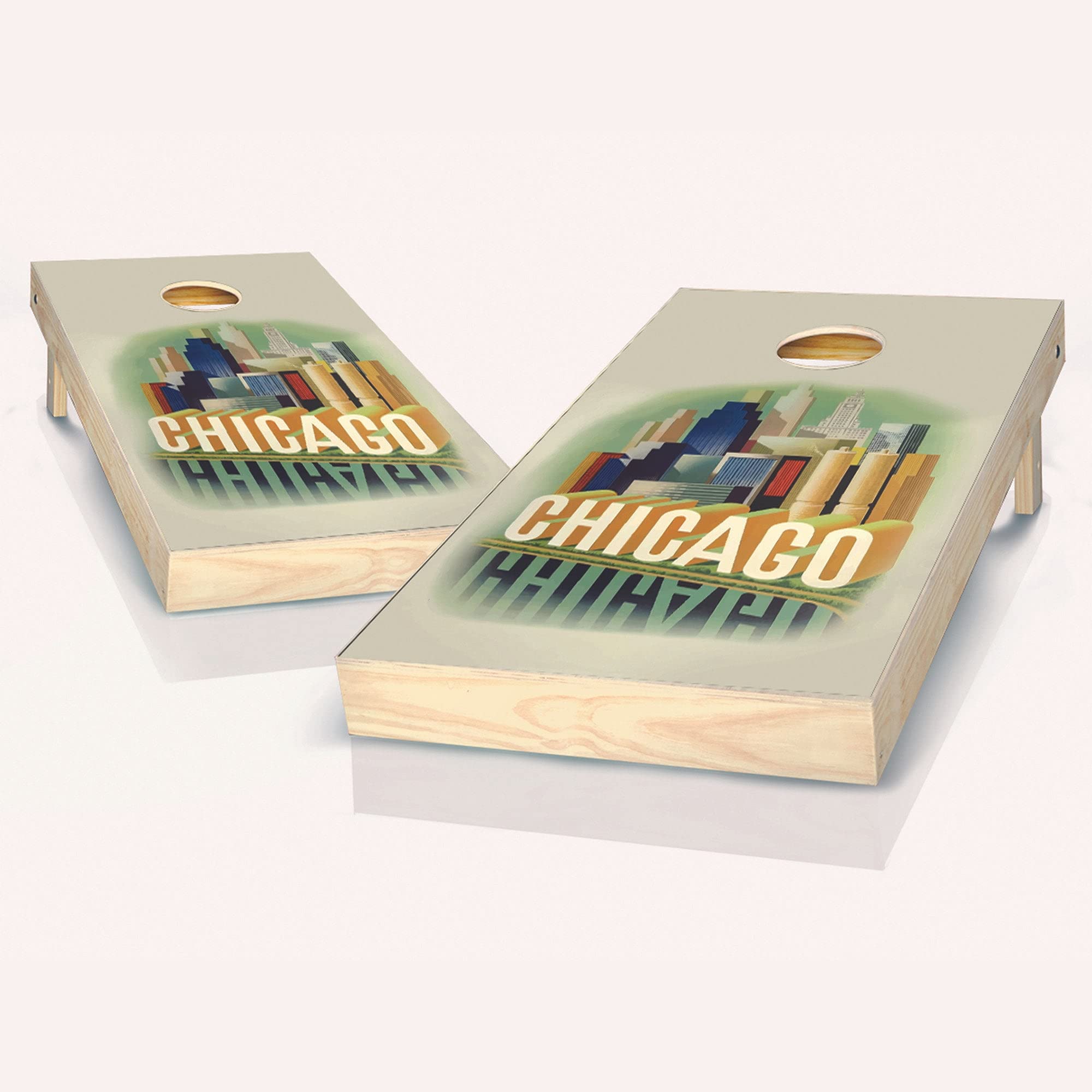 Skip's Garage Chicago Cornhole Boards Set with 8 Bags & Accessories - Premium Outdoor Bean Bag Toss Game for Backyard, Tailgating & Parties - Includes 2 Regulation-Sized Boards
