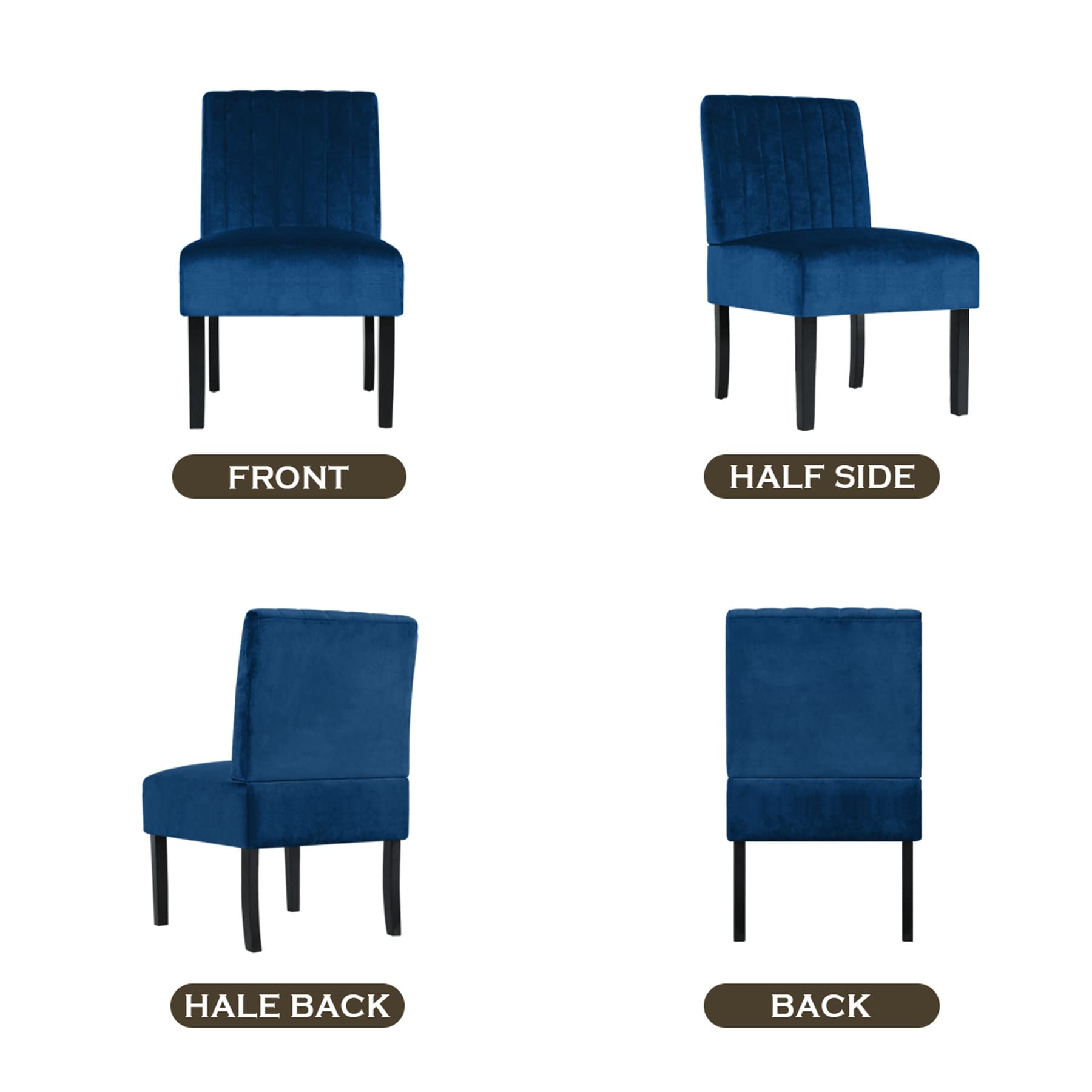 Modern Velvet Armless Accent Chair - Navy Blue Slipper Chair for Bedroom, Living Room & Vanity | Stylish Corner Side Chair for Home Decor & Relaxation