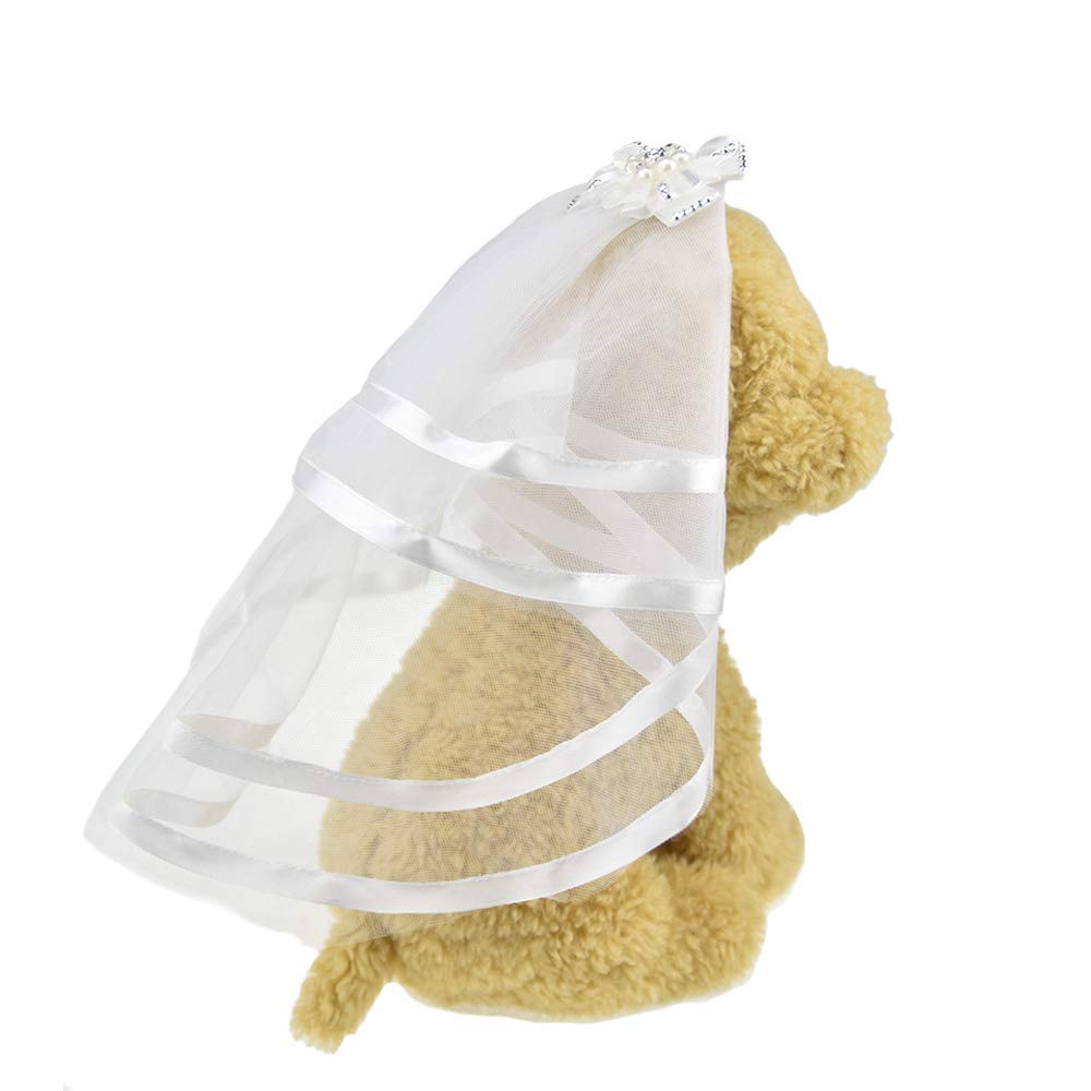 Small Dog Wedding Veil & Bride Costume - Pet Cat Veil Dress with Hair Bow Clips & Hairpin Headwear Accessories (White) | Perfect for Pet Weddings, Photo Shoots & Special Occasions