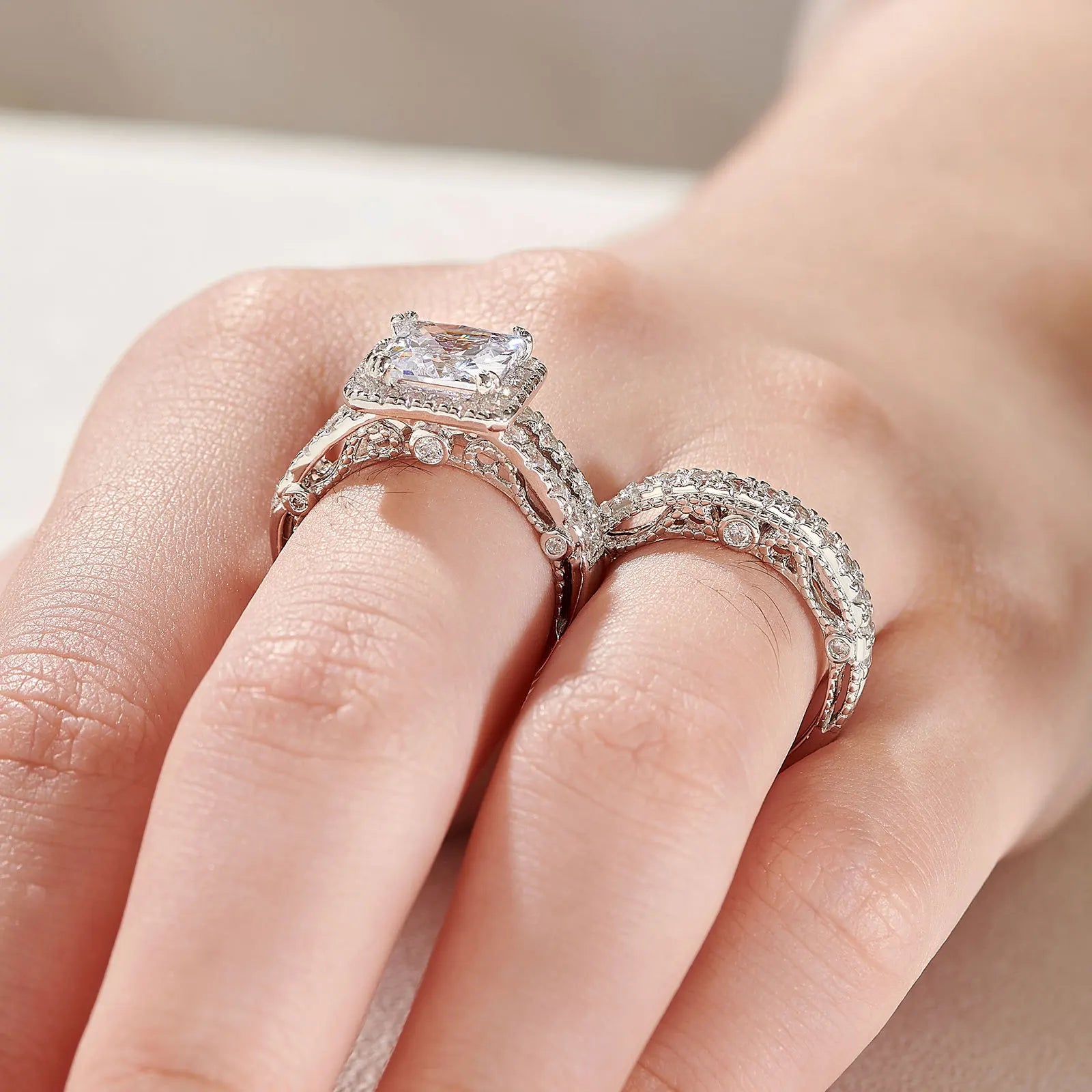 Vintage Wedding Rings for Women - 925 Sterling Silver Bridal Set with 4Ct Princess Cut 5A Cubic Zirconia - Elegant Fine Jewelry for Engagement, Anniversary & Special Occasions