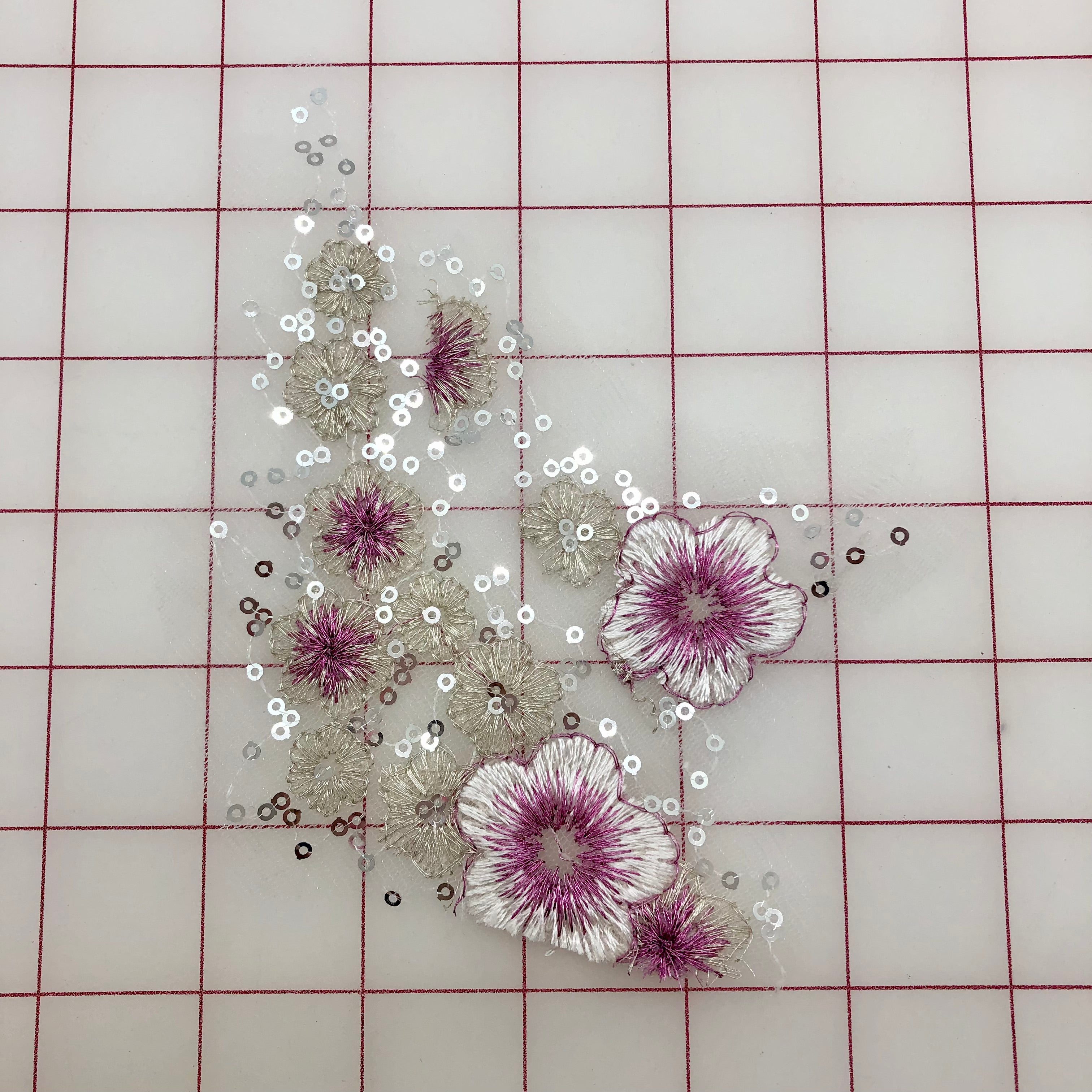 Applique Sequined Lace Flower Motif Rose and Silver - Elegant DIY Embellishment for Wedding Dresses, Home Decor & Craft Projects