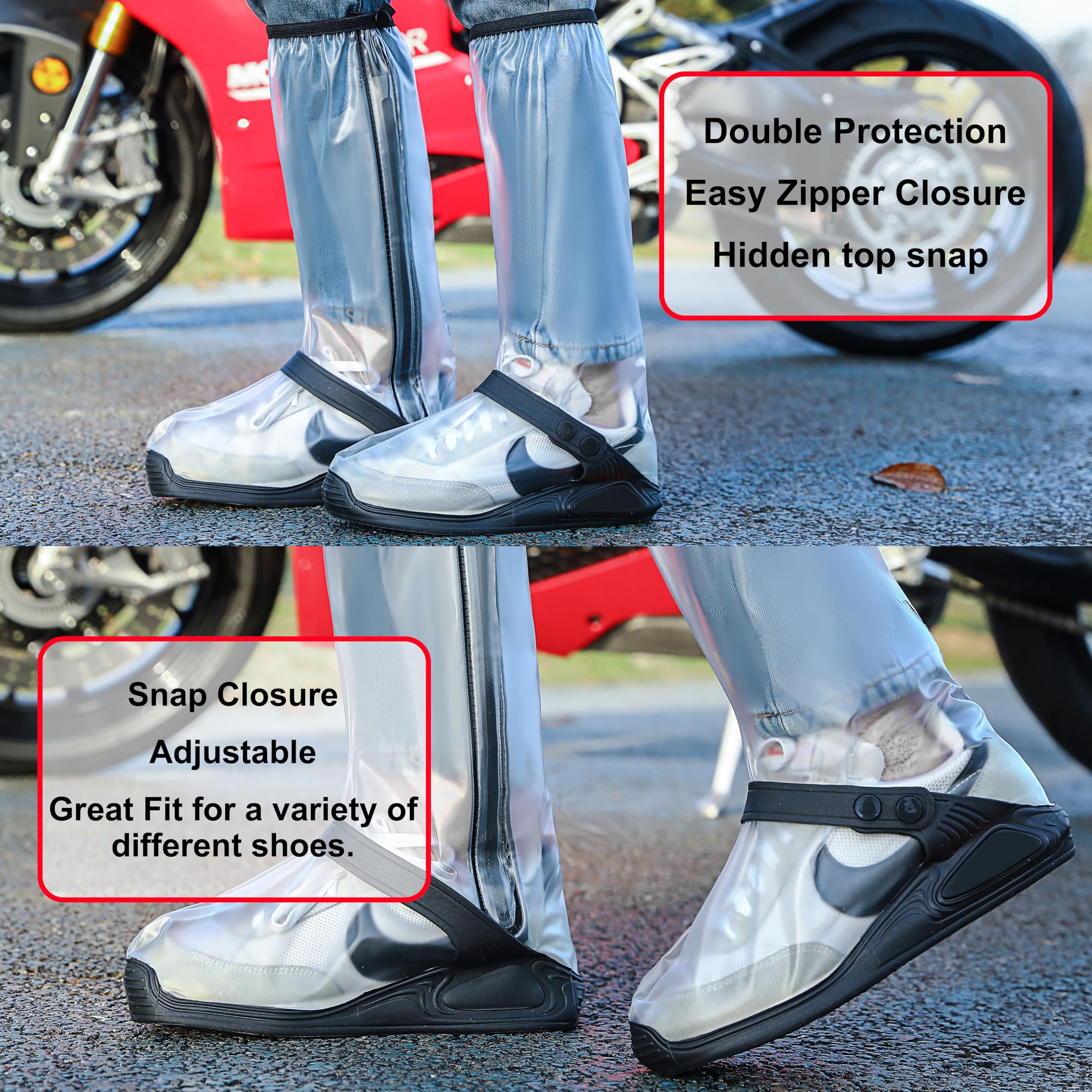 Waterproof Rain Shoe Covers for Men & Women - Clear Reusable Galoshes Overshoes (Medium Size) - Perfect for Commuting, Hiking & Outdoor Activities