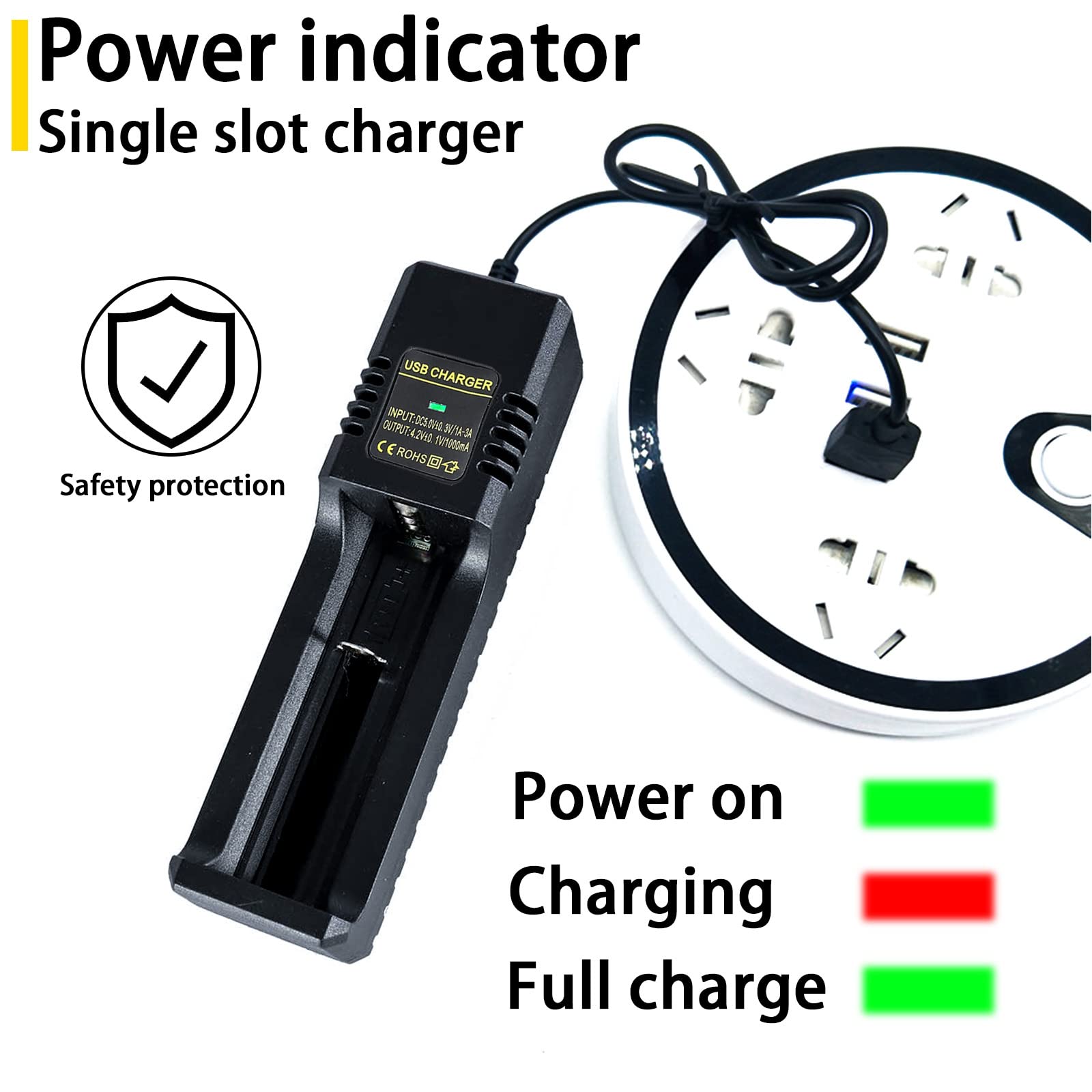 26650 Rechargeable Battery Charger - USB Single Slot Charger for 3.7V Lithium Batteries (21700, 26650, 10440, 14500, 18500, 16340, 18650) - Perfect for Flashlights, Vape Mods, and Electronic Devices