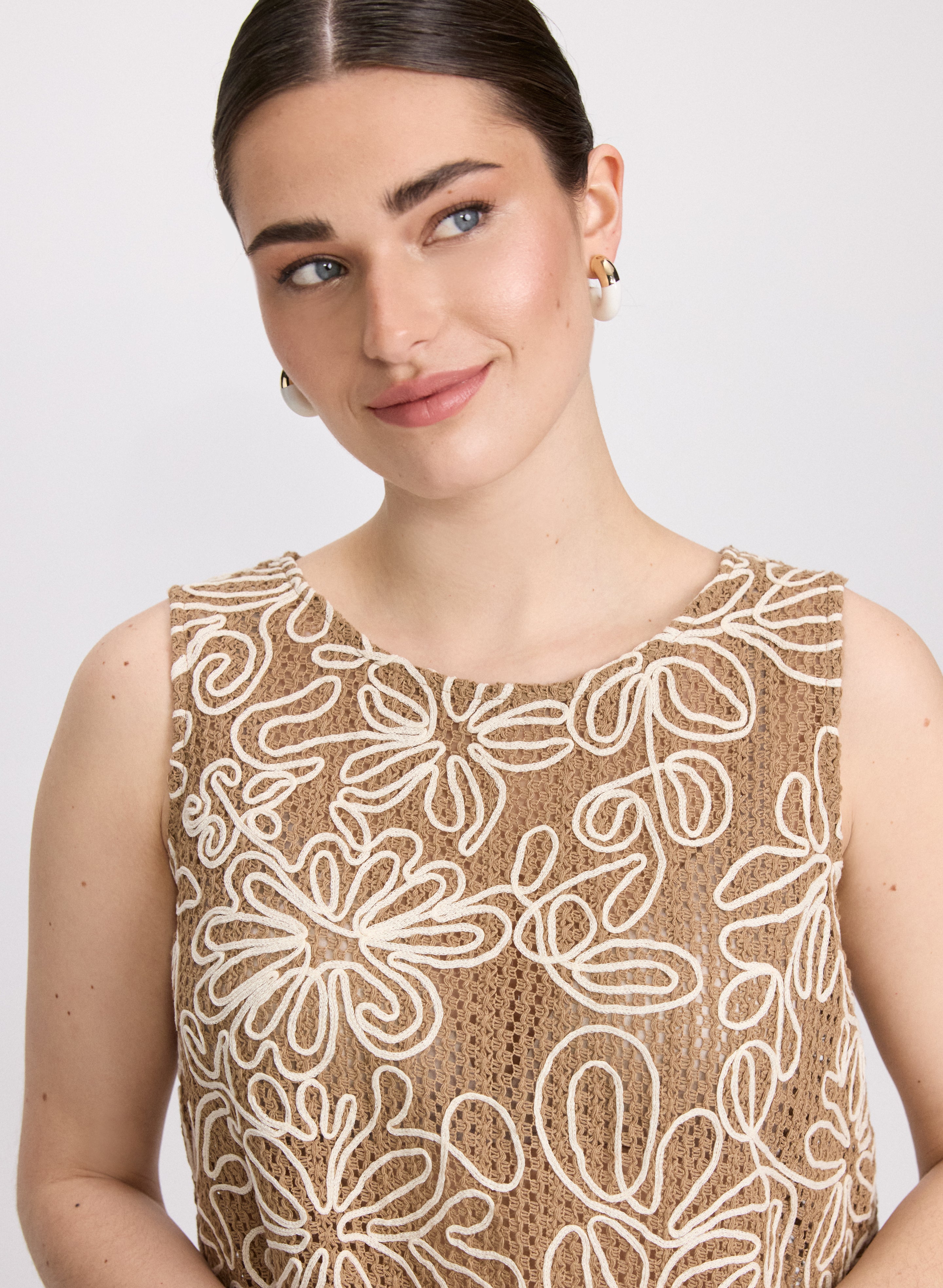 Embroidered Open Knit Top for Women - Lightweight Summer Lace Blouse - Boho Chic Loose Knit Shirt for Casual Wear, Beach Outfits & Date Nights
