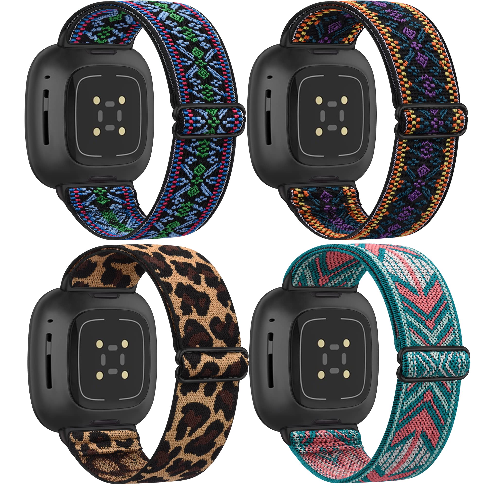 VANCLE Elastic Bands Compatible with Fitbit Sense & Versa 3 - Adjustable Stretchy Nylon Replacement Strap for Women & Men - Perfect for Workouts, Running, and Daily Wear