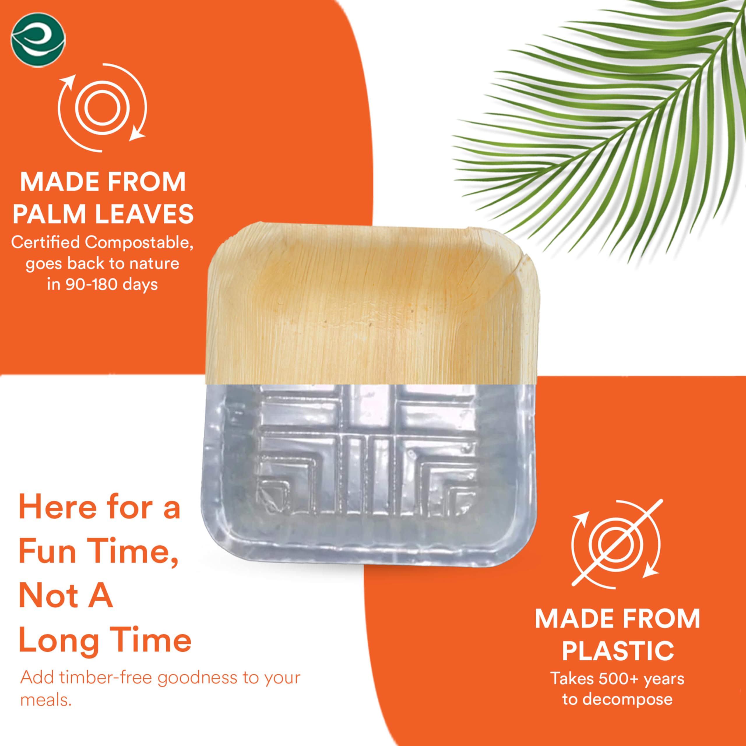 ECO SOUL 100% Compostable Biodegradable Disposable Palm Leaf Bowls - Eco-Friendly Square Dinnerware Set (16 Oz, 5.5