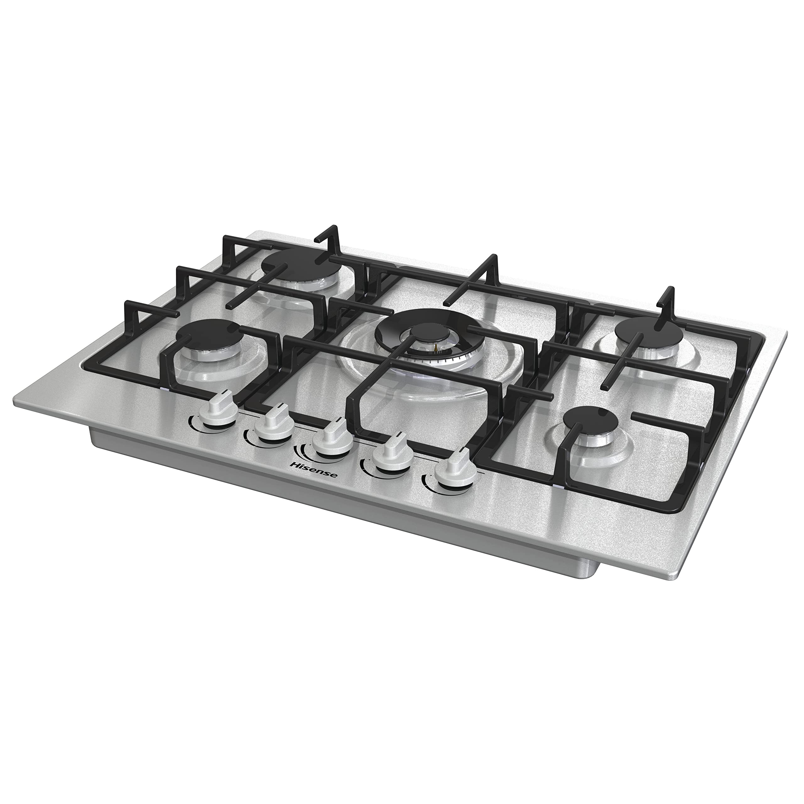 Hisense GM773XF 70cm 5-Burner Gas Cooktop with Double Crown Wok Burner & Cast Iron Grates - Built-in Ignition, Fingerprint-Resistant Stainless Steel - Perfect for Home Kitchens & Professional Cooking
