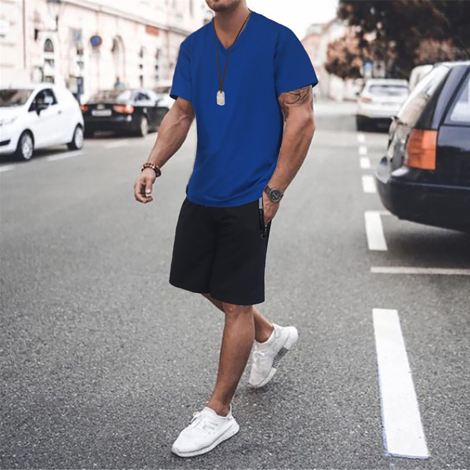 Men's 2-Piece Summer Sports Tracksuit Set - Breathable Short Sleeve Athletic Jogging Outfit for Running & Gym Workouts | Casual Activewear Sweatpants & Top | Perfect for Outdoor Exercise & Lounge Wear