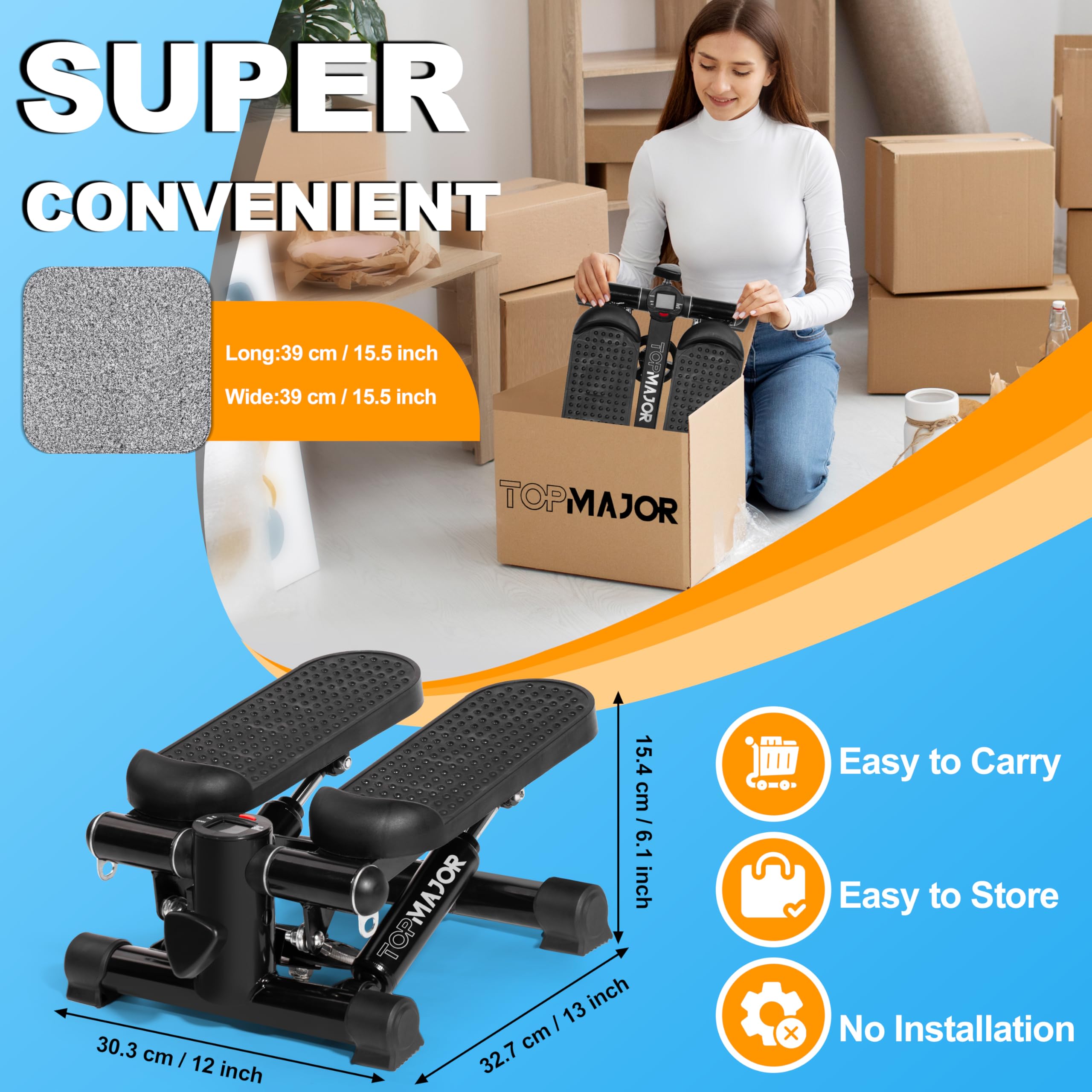 **Hydraulic Stair Stepper for Home Workout - Adjustable Height, 330 lbs Capacity with Resistance Bands & Non-Slip Mat - LCD Display for Steps & Time Tracking - Perfect for Cardio, Leg Toning & Full-Body Fitness**