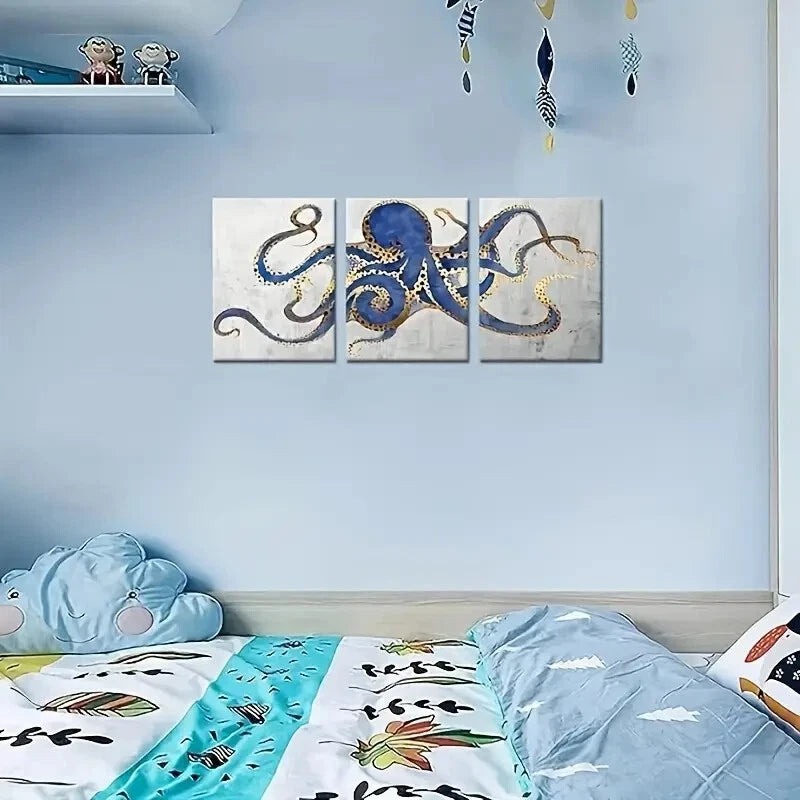 3-Piece Marine Animal Prints Metal Wall Art - Ready to Hang Ocean Themed Decor for Living Room, Bedroom & Office