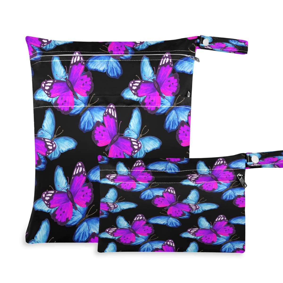 Keepreal Waterproof Wet Dry Bags - 2 Pack Colorful Butterfly Design for Baby Diapers, Swimsuits & Gym Clothes | Reusable Travel Storage for Beach, Pool & Daycare | Machine Washable Organizer for Wet/Dry Items