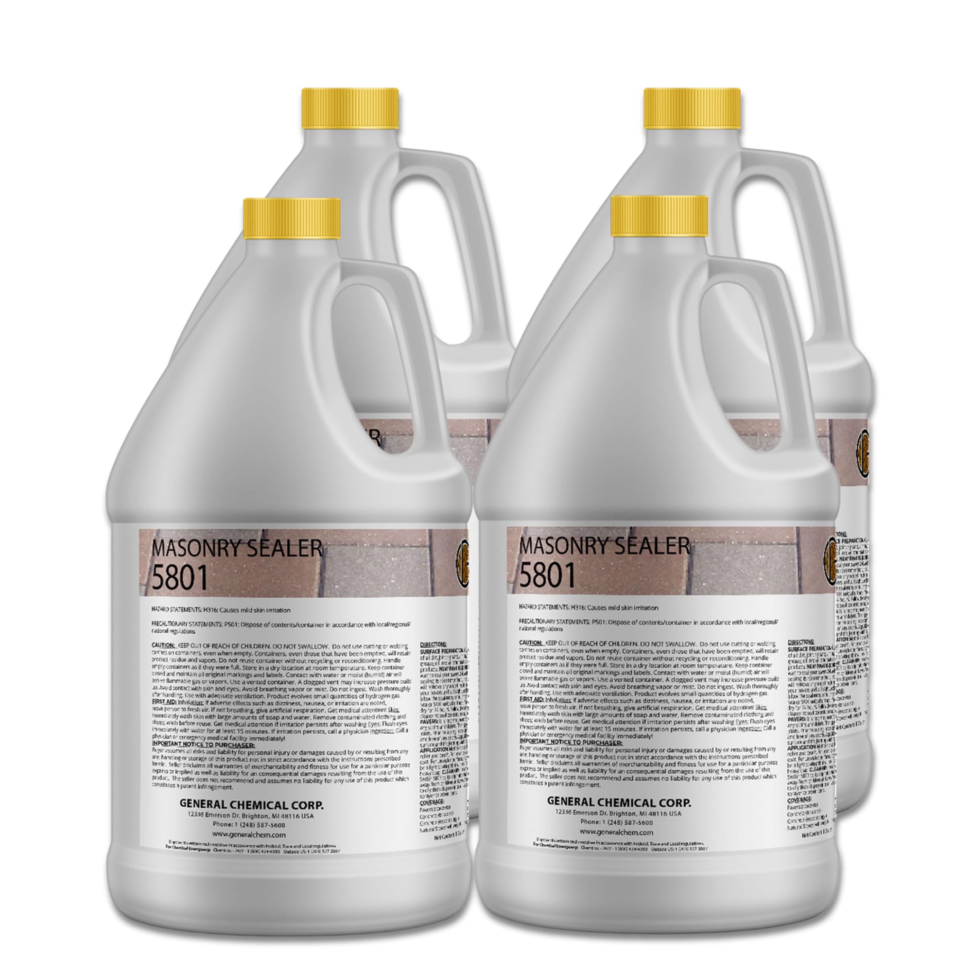 DeckGeneral Masonry Sealer 5801 - 4 Gallon Clear Silane Siloxane Concrete Sealant | Waterproof Protective Coating for Stone, Brick, Mortar, Driveways, Sidewalks & Patios | Ideal for Outdoor Surfaces, Weatherproofing & Long-Lasting Protection